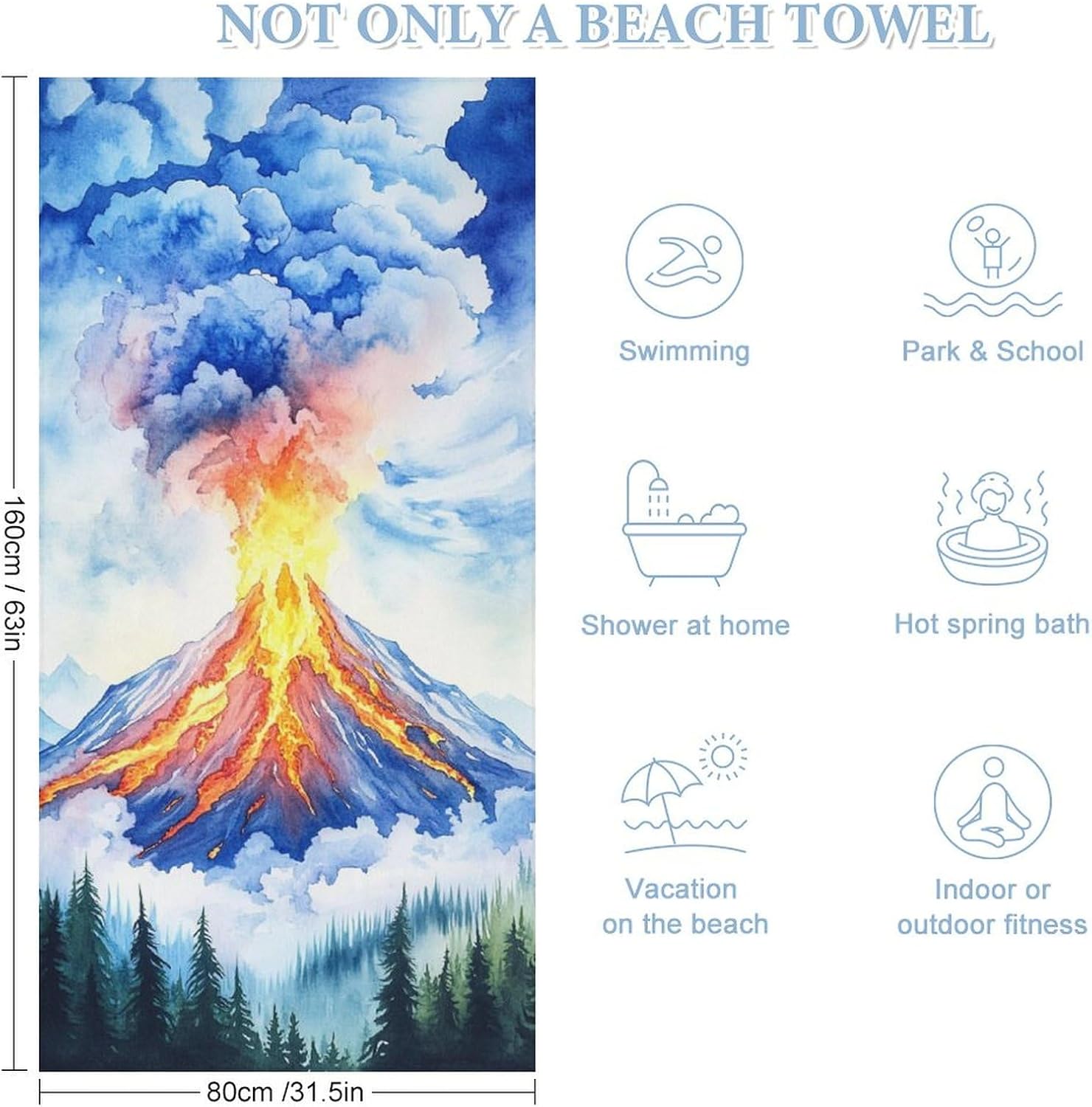 Nature Volcanoes Fluffy Oversized Beach Towel 32x64 Inch