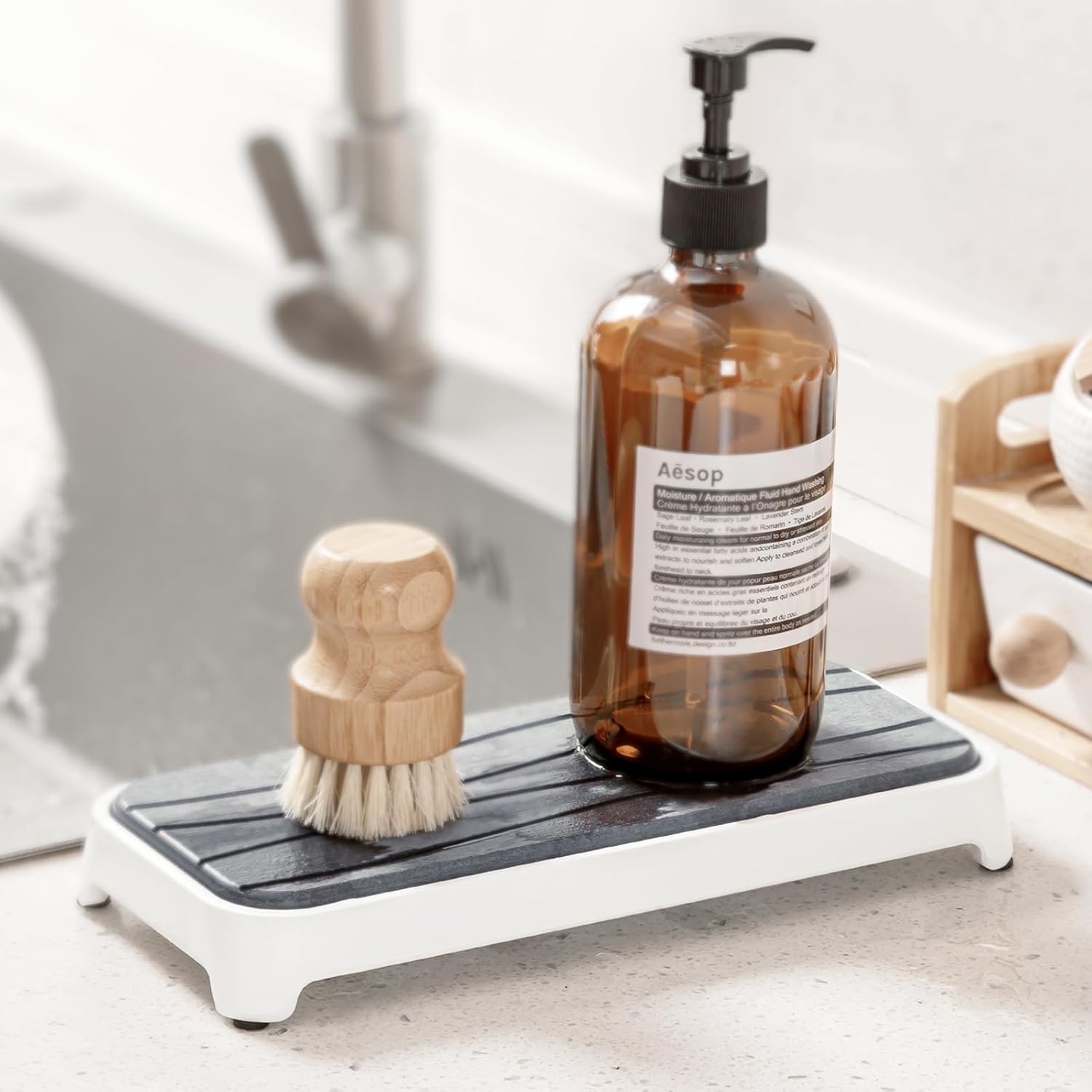Plentio Stone Drying Tray with Base - Dark Gray