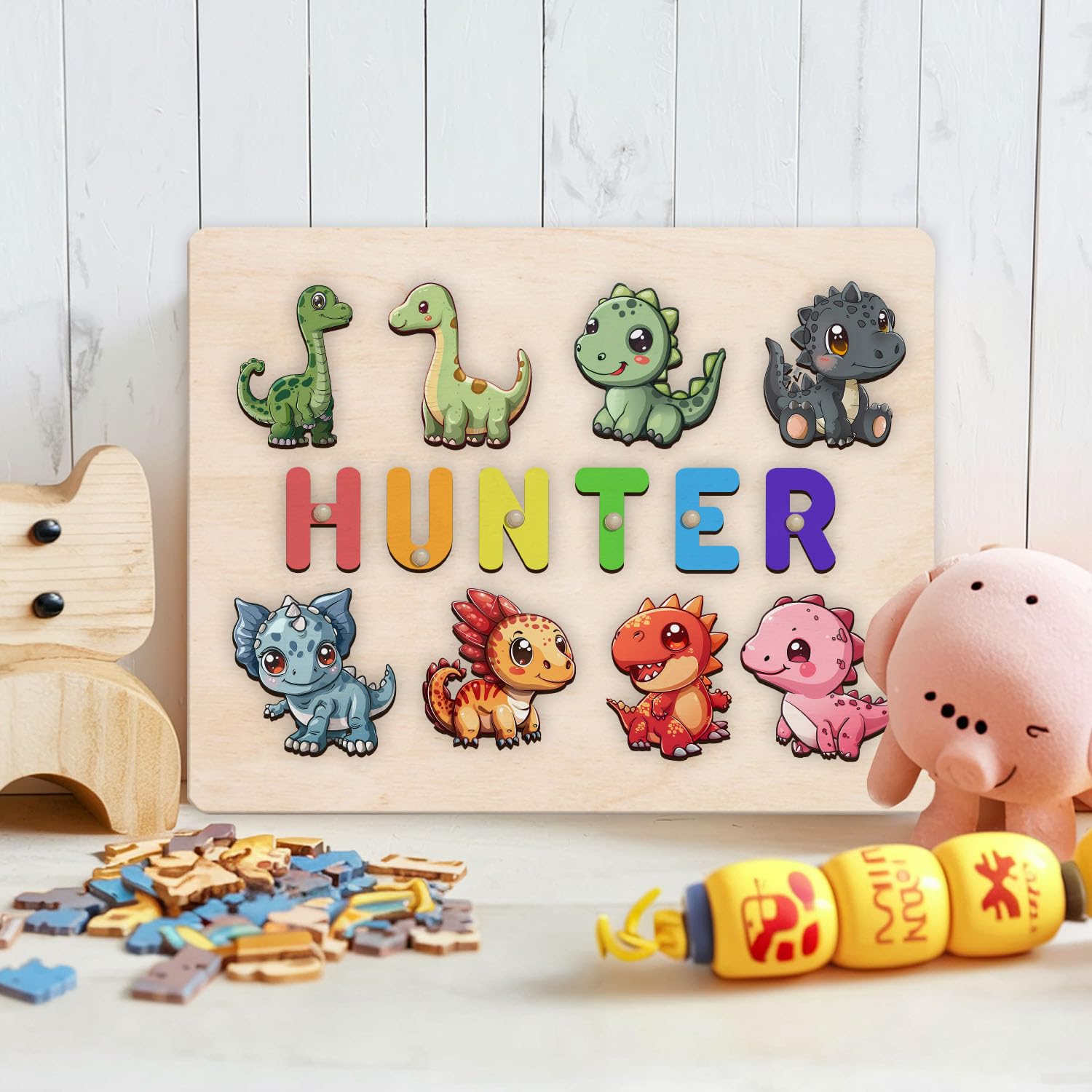 Personalized Wooden Dinosaur Puzzle Montessori Toy