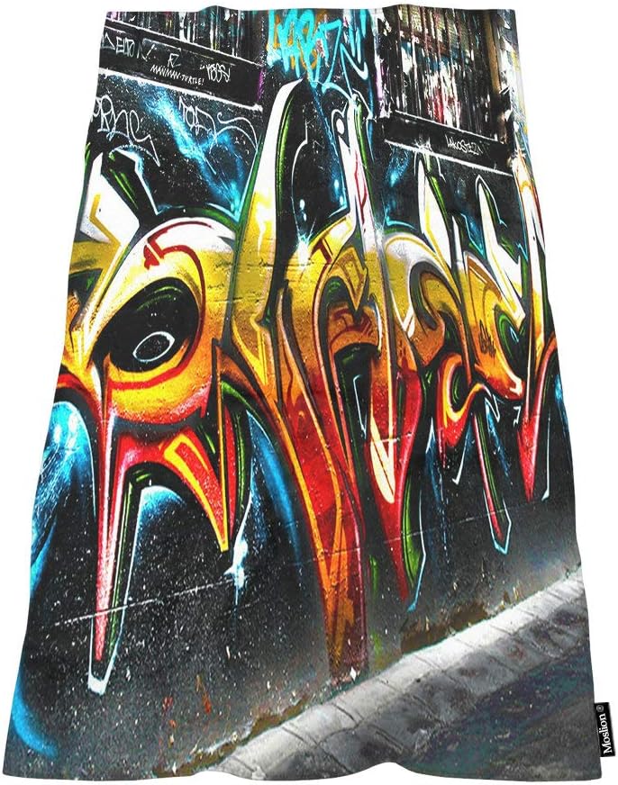 Moslion Comfy Bath Towel Graffiti Design 64x32 Inches