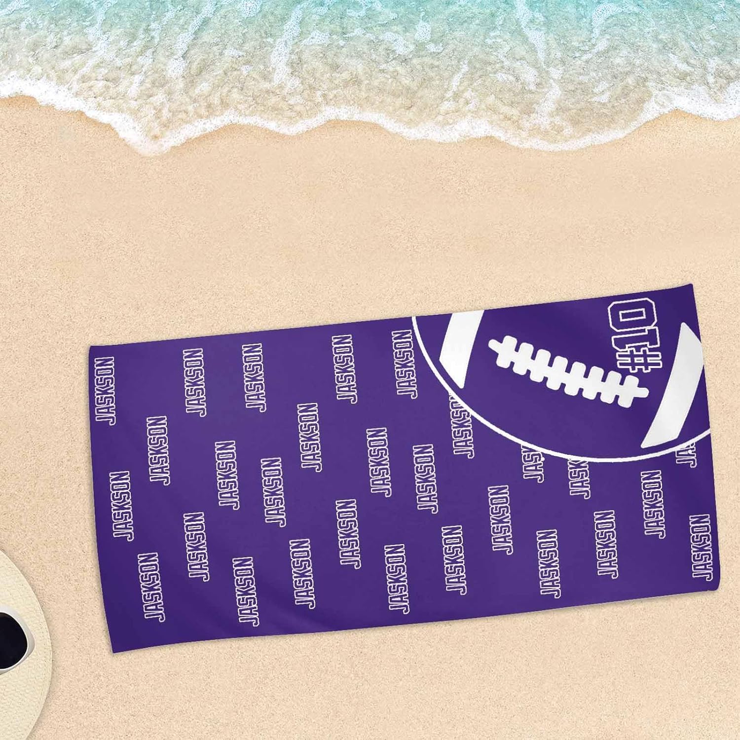 Artsadd Personalized Dark Purple Rugby Beach Towel