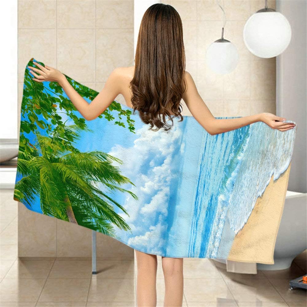Moslion Soft Bath Towel with Vibrant Blue Sea Design