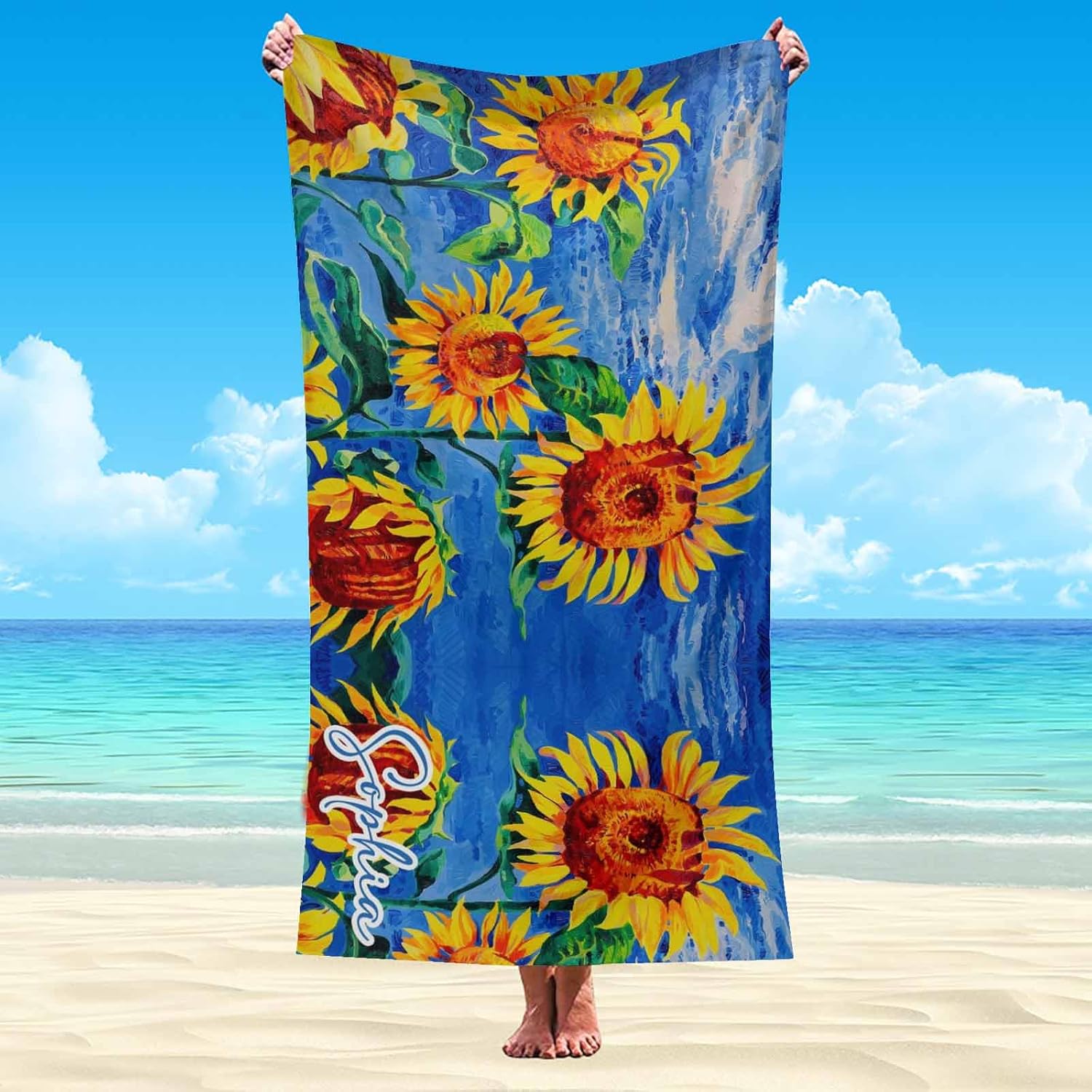 Personalized Beach Towel with Initials for Men Women Kids