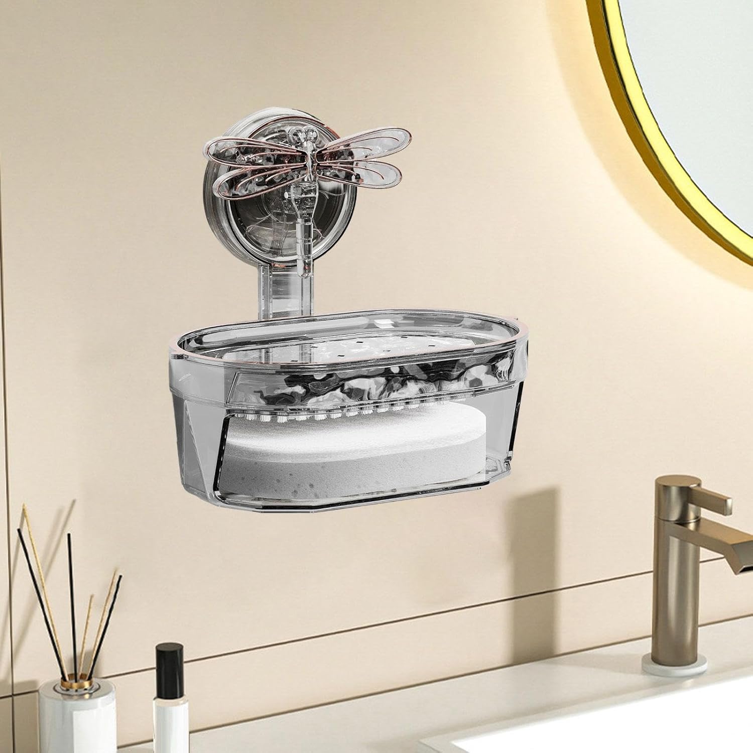 Suction Cup Soap Holder with Drainage Gray 1