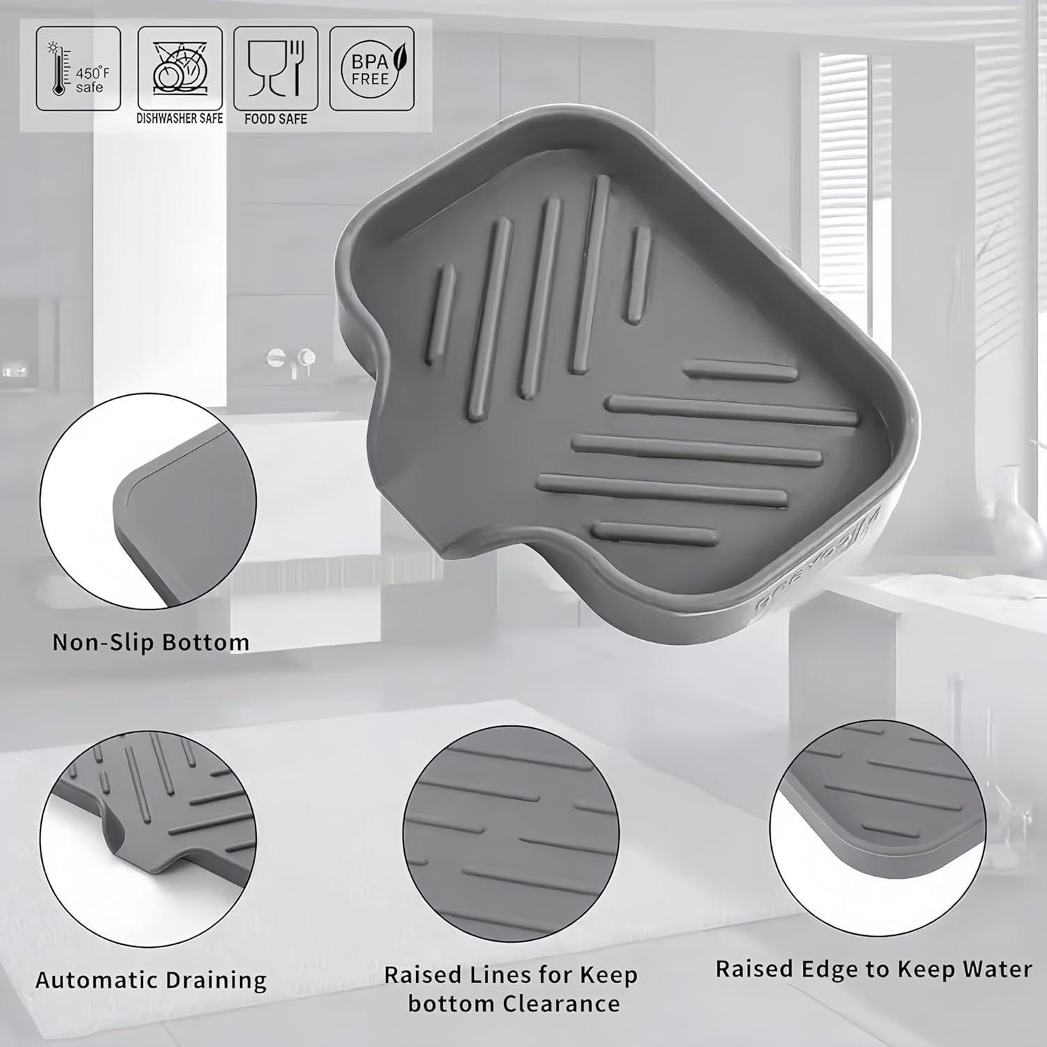 Silicone Soap Dish with Drain 1 Pcs Grey