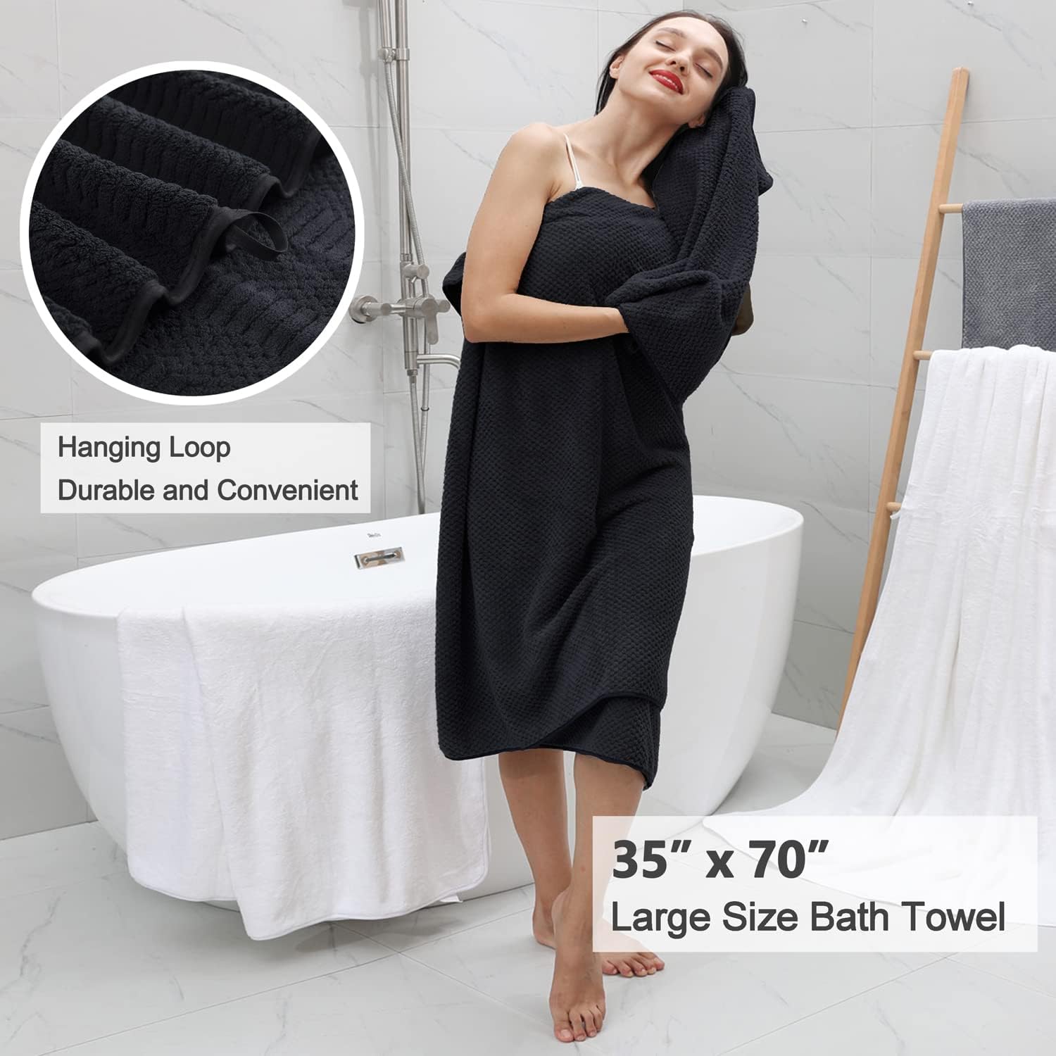 8 Piece Oversized Black Towel Set for Home Hotel Spa