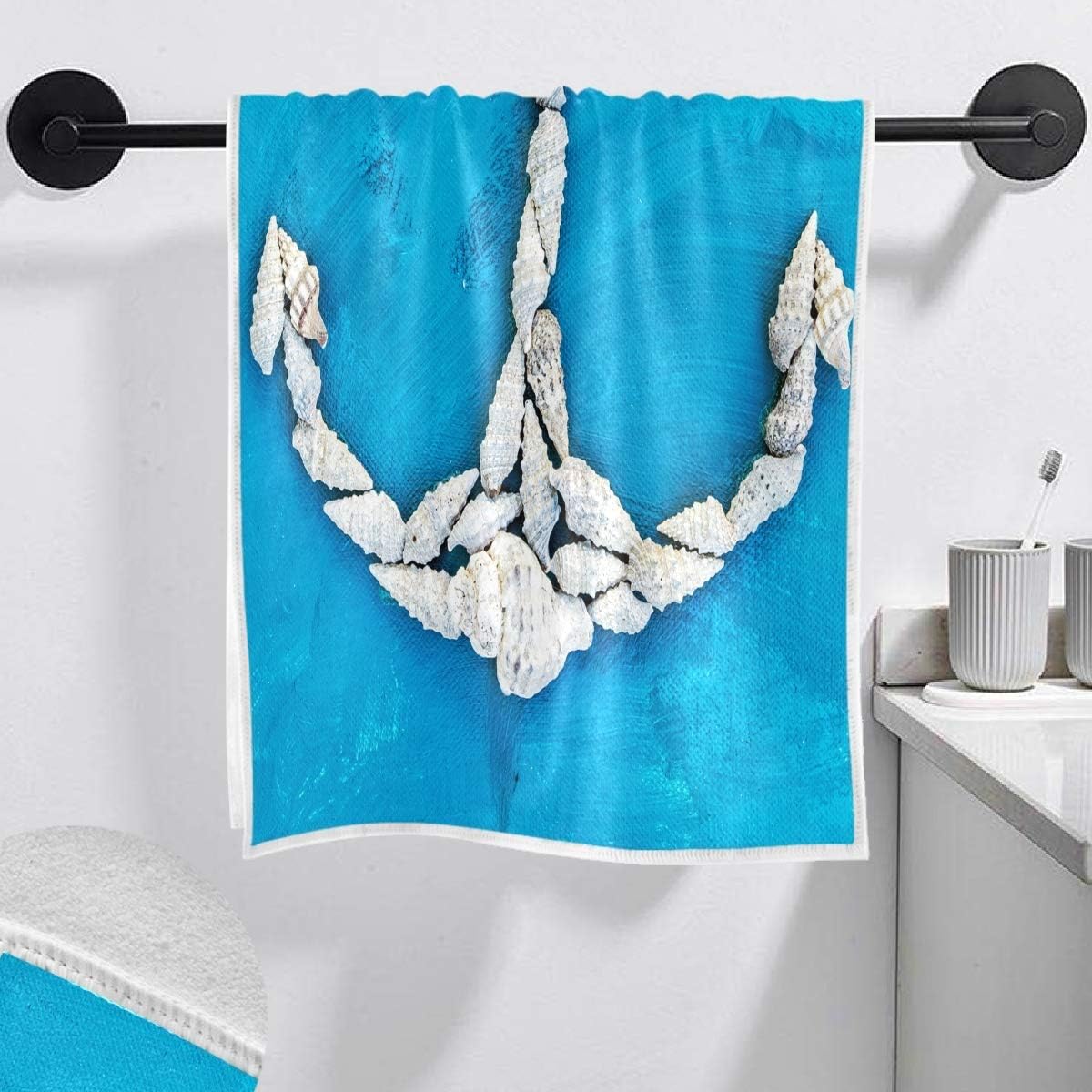 Exnundod Blue Marine Anchor Hand Towel Beach Spa