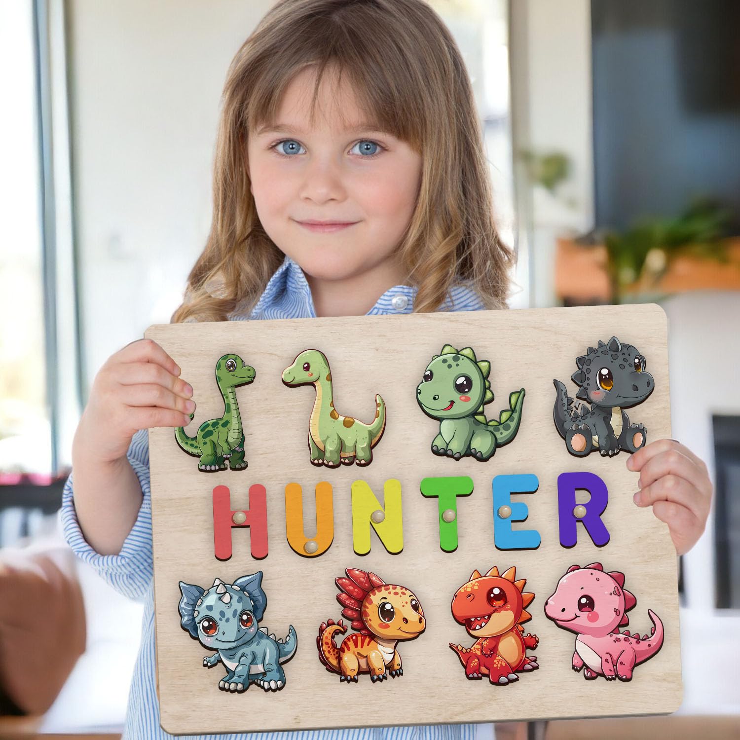 Personalized Wooden Dinosaur Puzzle Montessori Toy