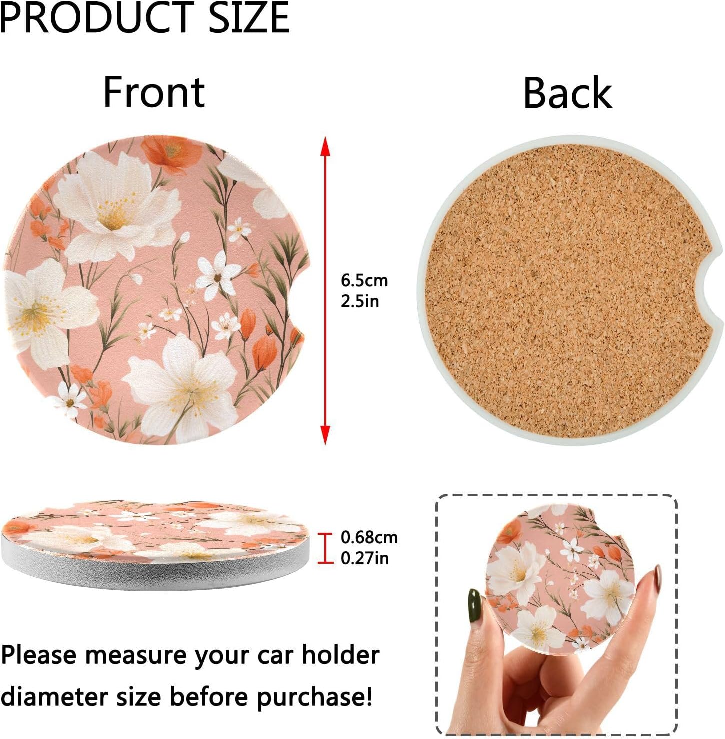 Takiito Flowers Car Cup Holder Coasters 2 Pack