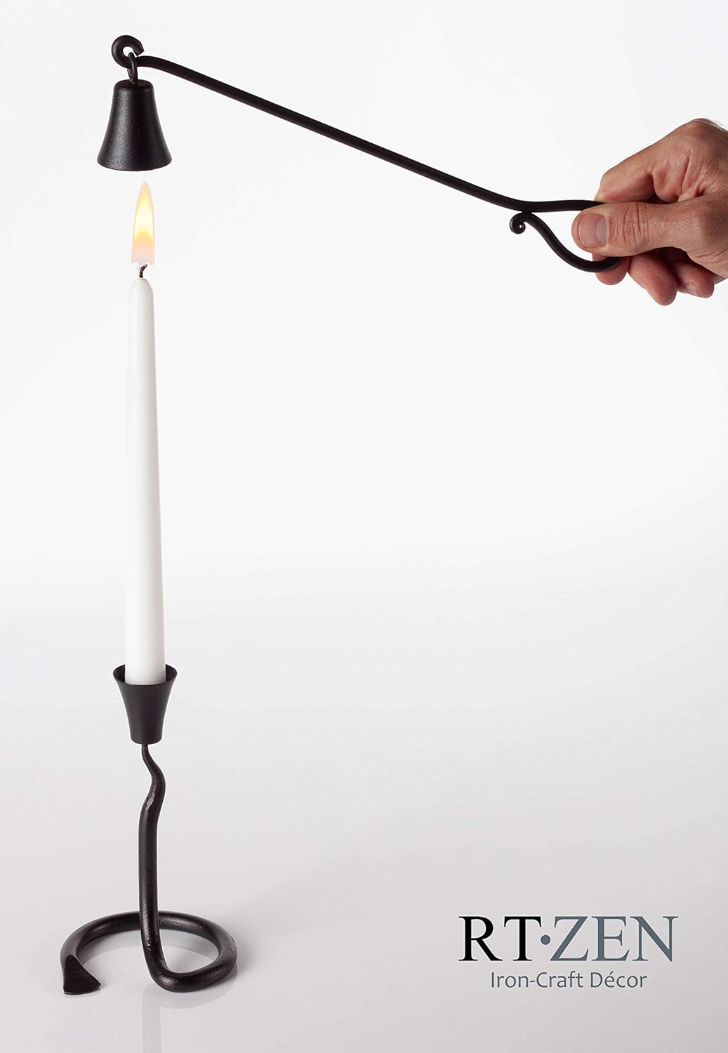 RTZEN Rustic Bell Candle Snuffer - Unique Black Matte Wrought Iron