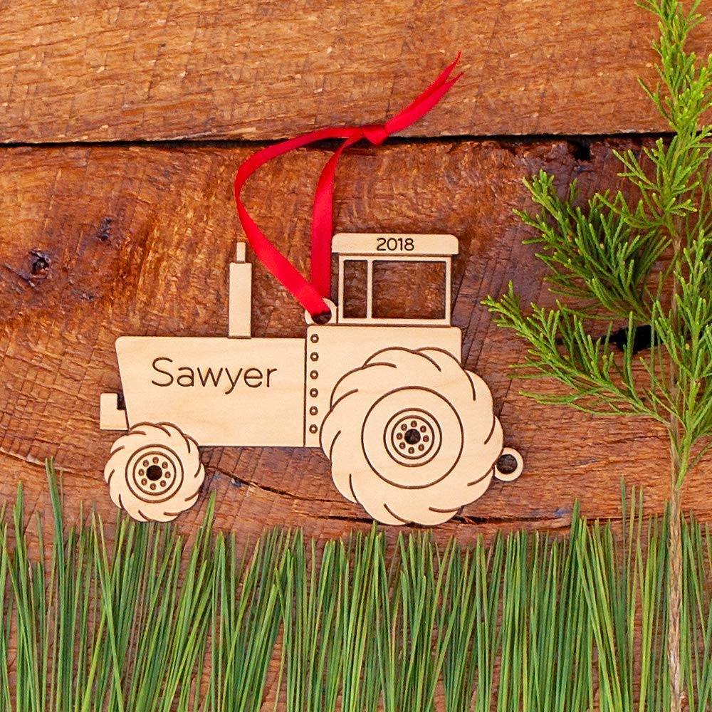 Tractor Farm Ornament Personalized Babys First Christmas 2024 Wood Handmade