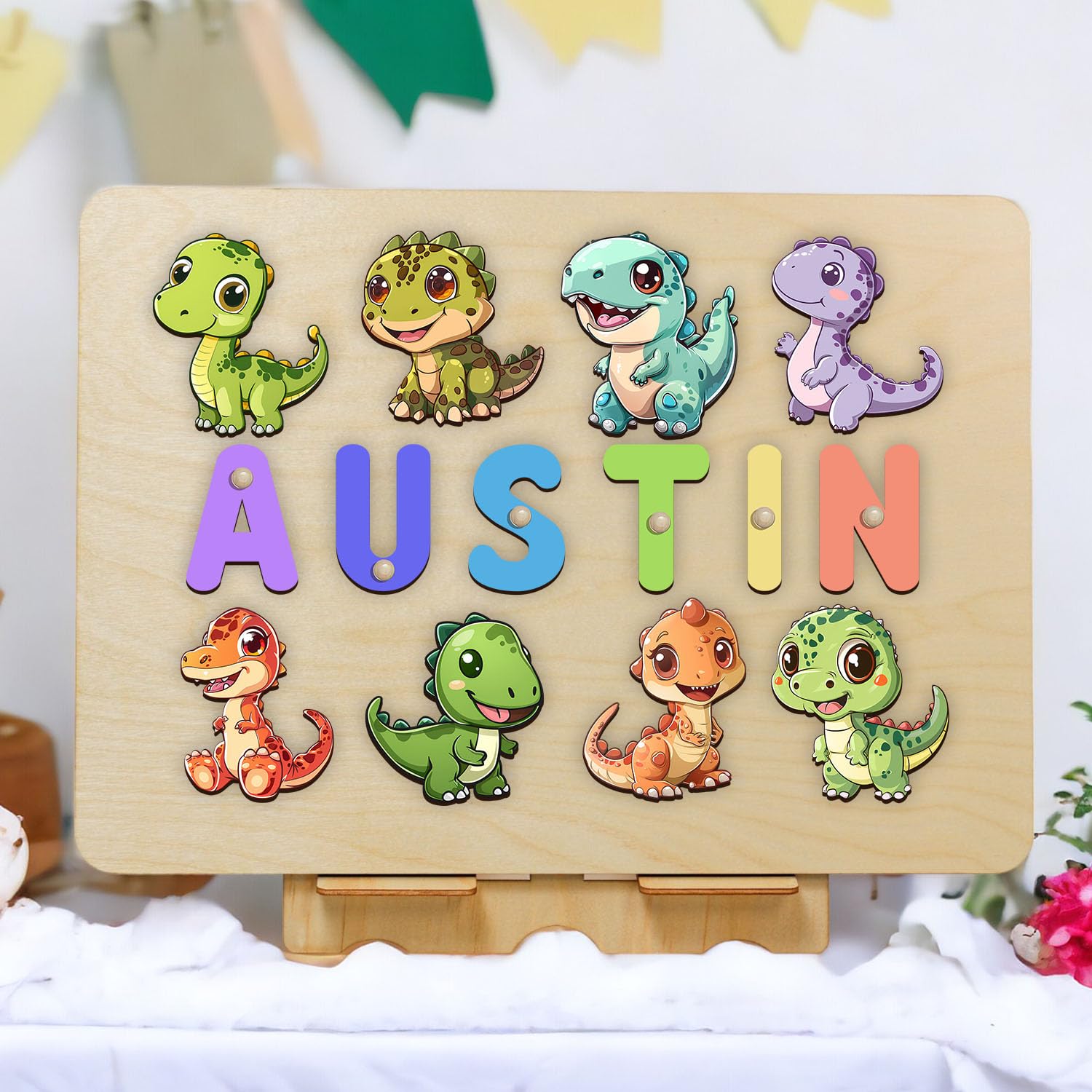 Personalized Dinosaur Puzzle Montessori Toy for Kids