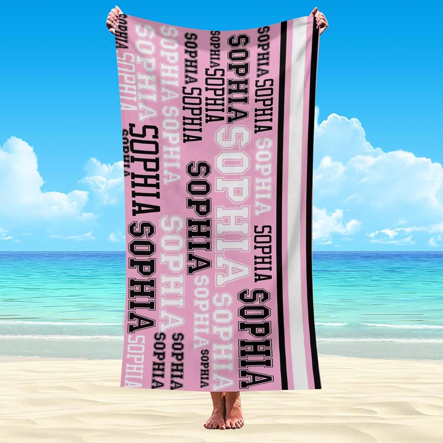 Personalized Light Green and Black Beach Towel with Initials