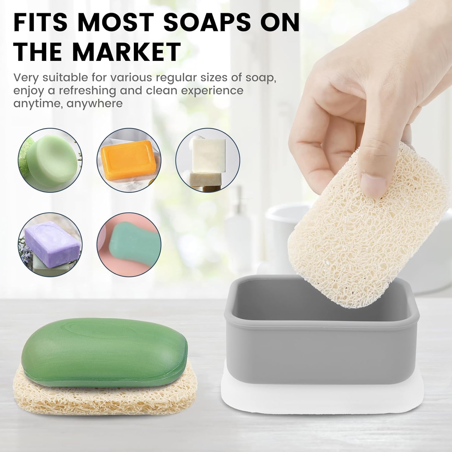 Travel Soap Container with Leakproof Silicone Lid and Drainage Pad