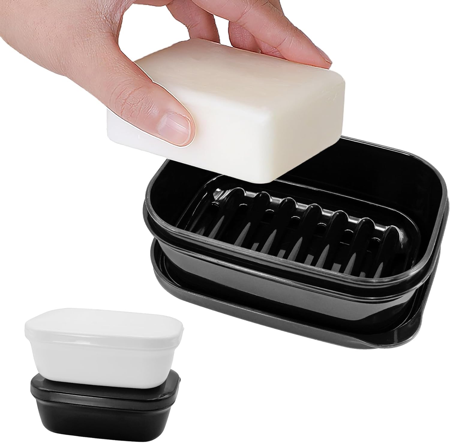 2 Pack Portable Soap Dishes with Leak-Proof Lid and Drain