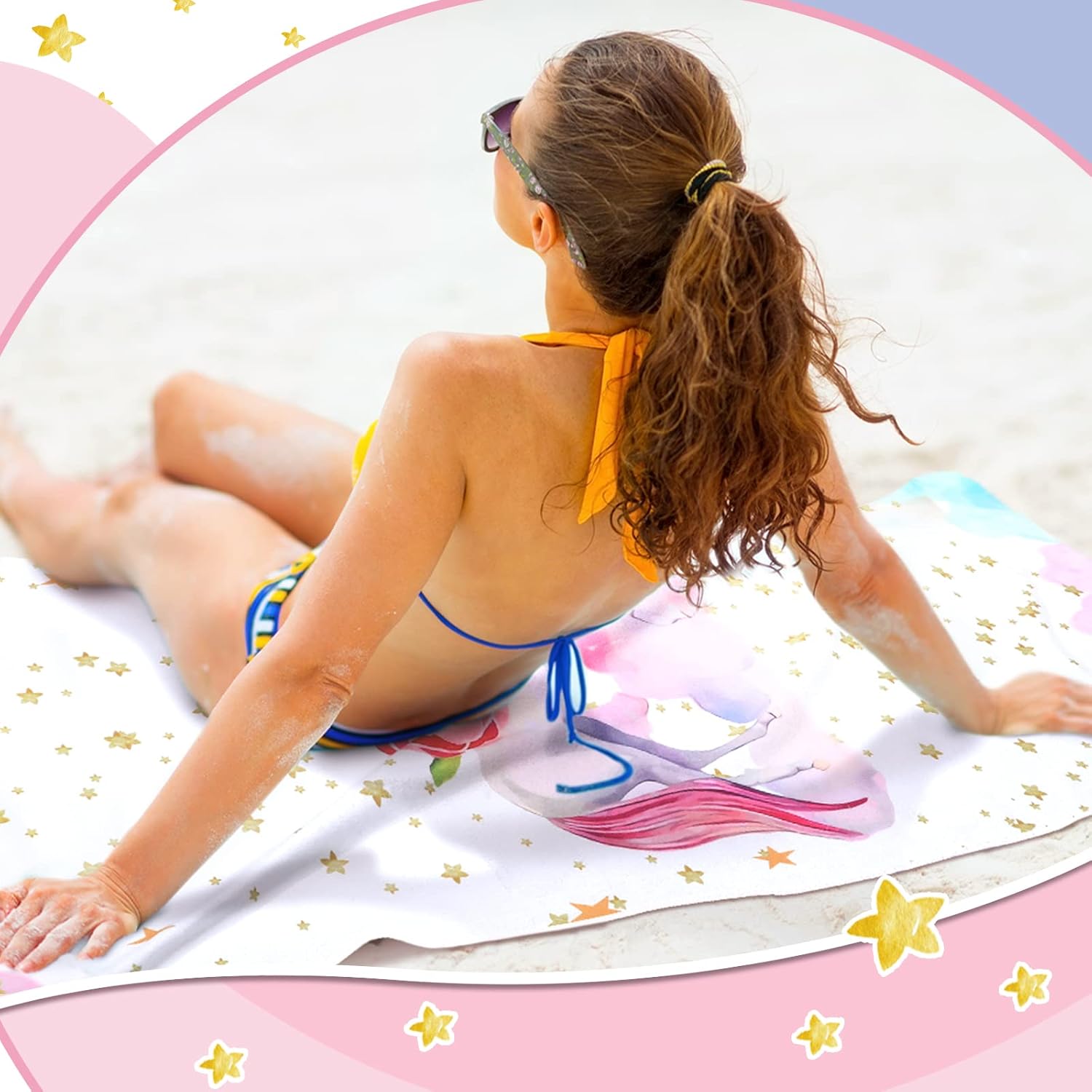 Boao Unicorn Microfiber Beach Towel Glitter Pink