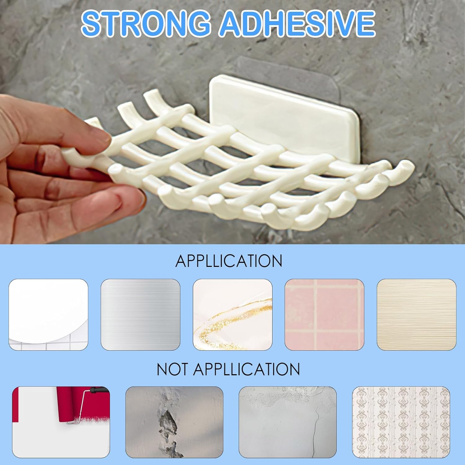 EOREA Self-Draining Soap Holder for Shower No Drilling Adhesive Hooks Black