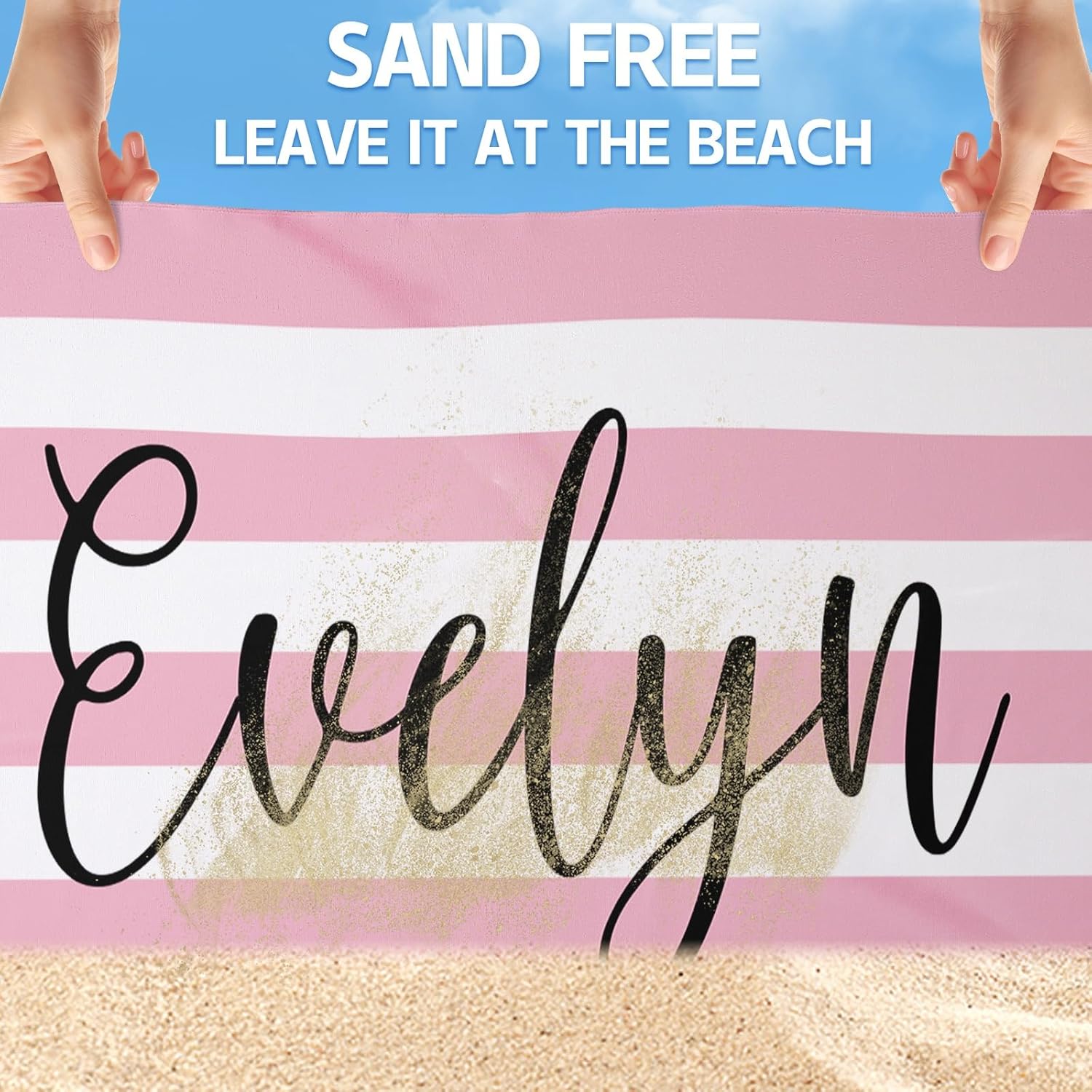 Customized Beach Towel with Name for Adults Kids Quick Dry Sand Free