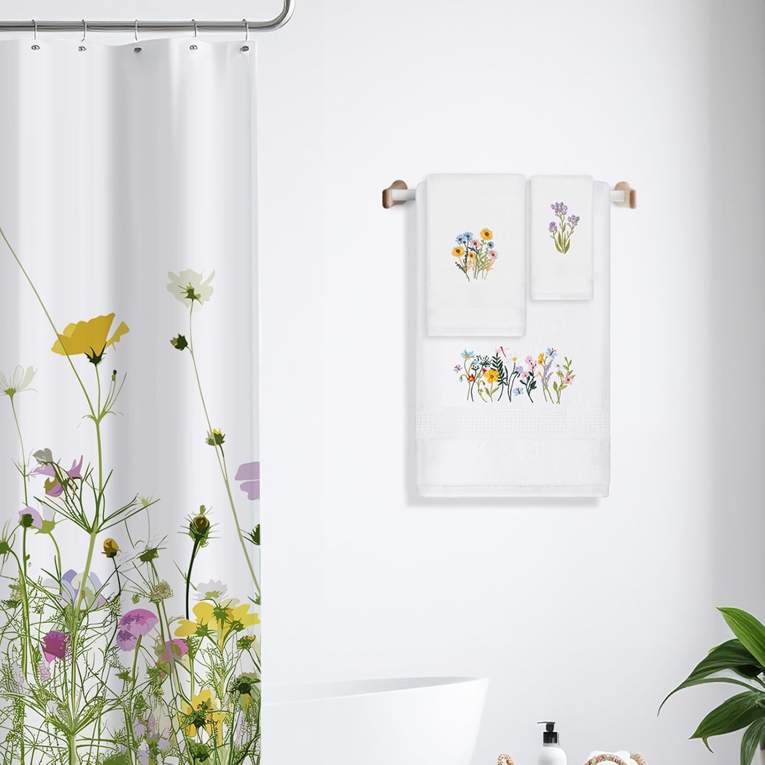 Moukeren 3 Pcs Spring Wildflower Bathroom Towel Set