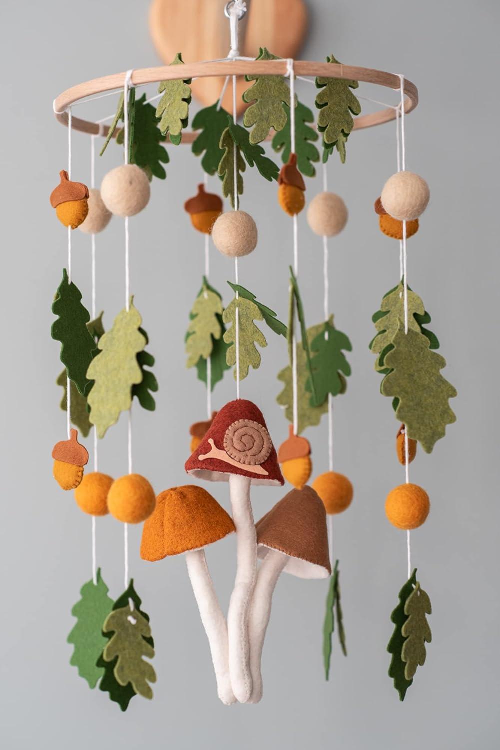 Handmade Mushroom and Leaf Baby Crib Mobile