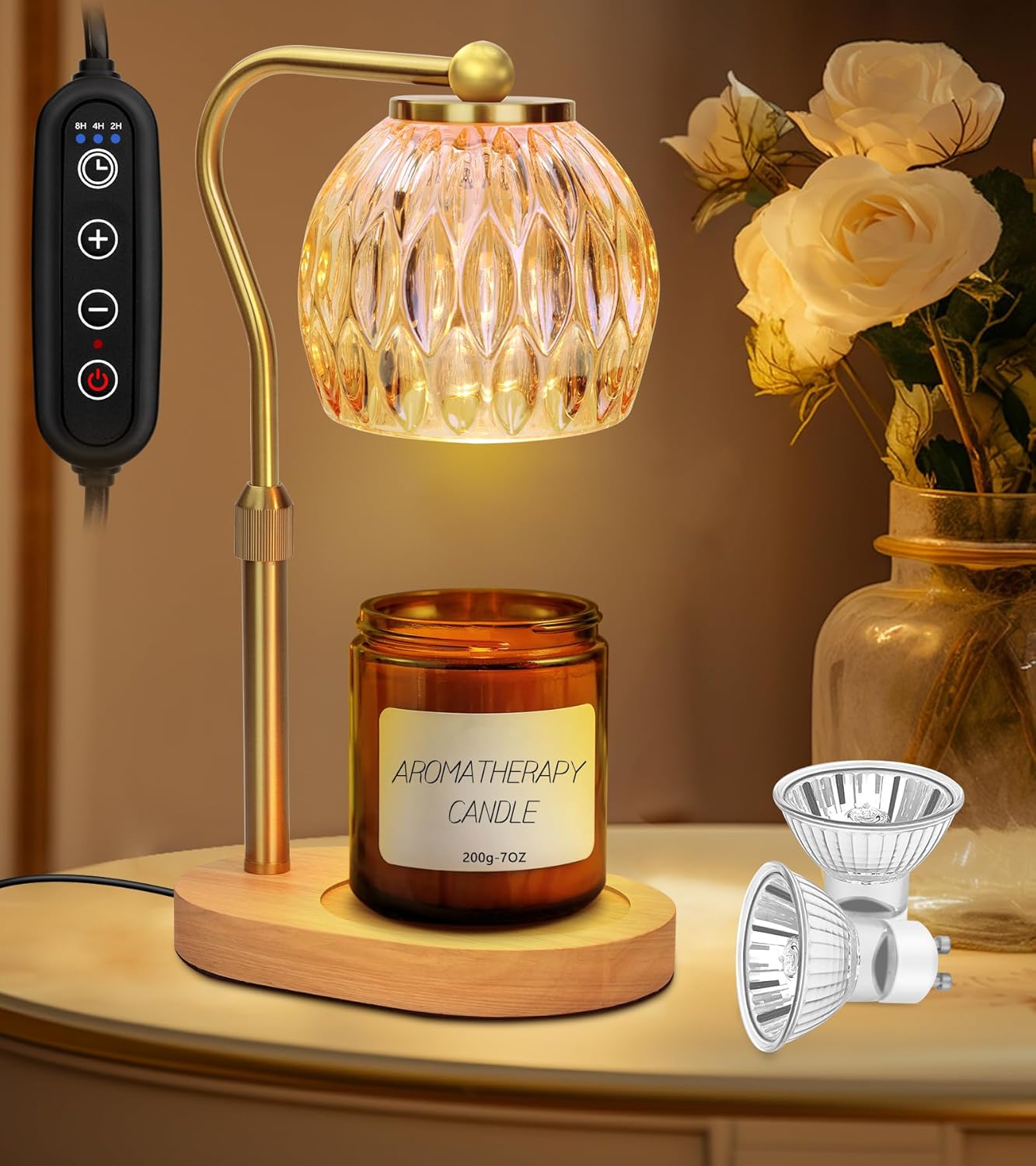 Elegant Adjustable Gold Candle Warmer Lamp with Timer Dimmer