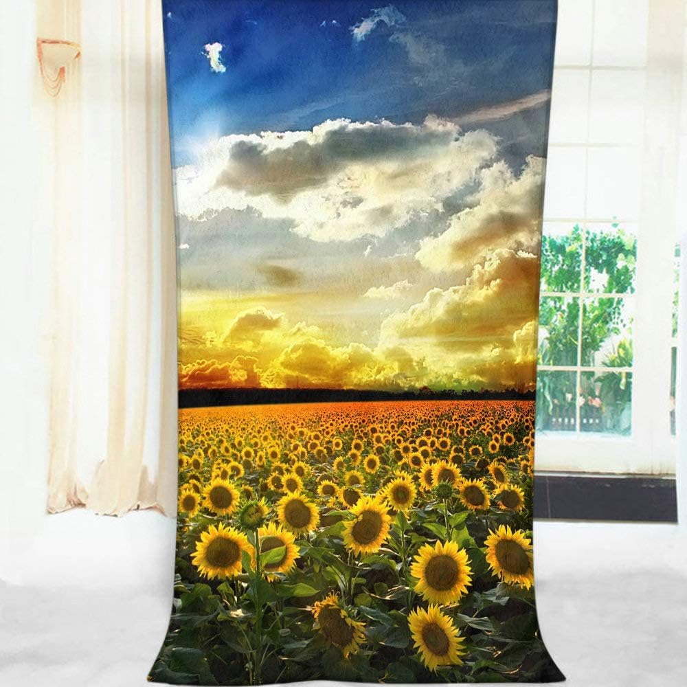 Comfy Bath Towel with Sunflowers - Soft and Large 64x32 Inches