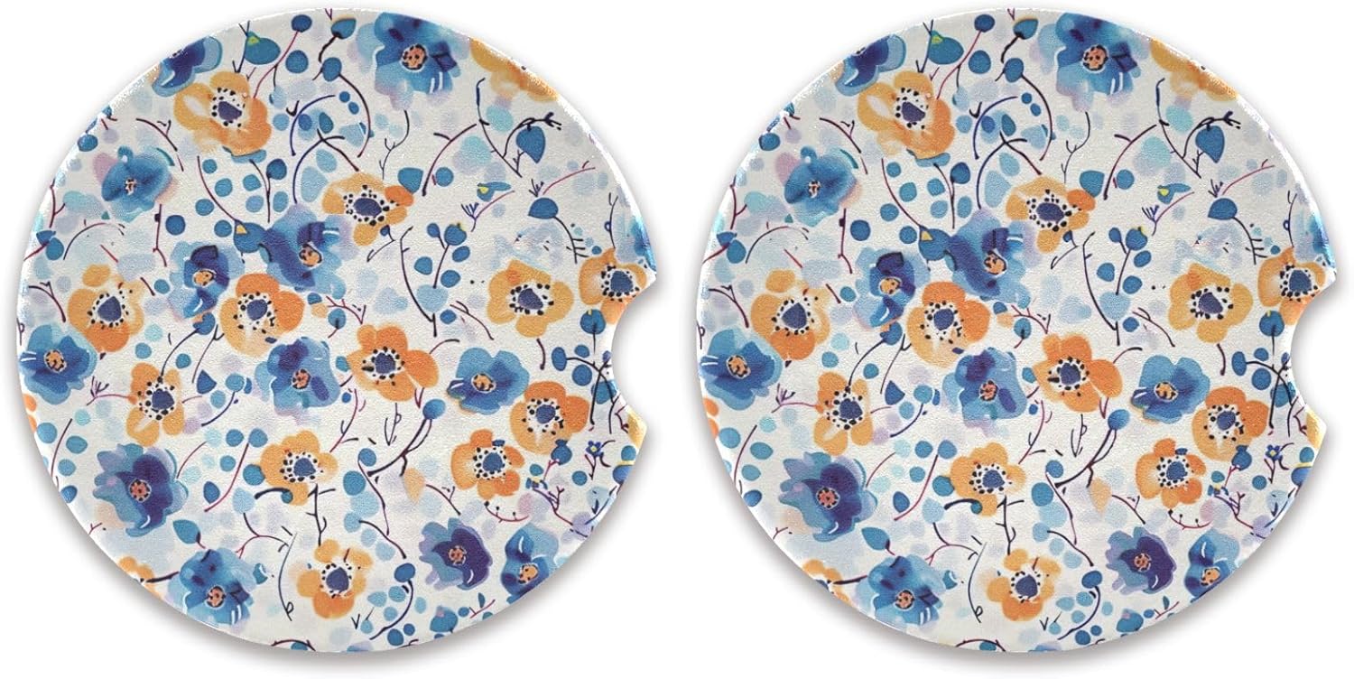 Yellow Flowers Car Cup Holder Coasters 2 Pack