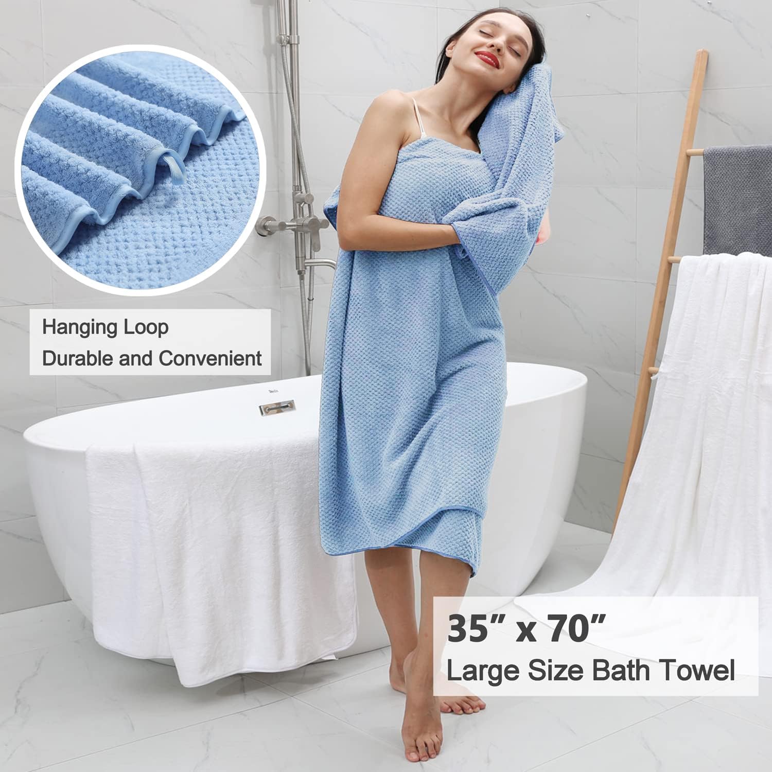 8 Piece Blue Family Towel Set - Large Bath Towels Hand Towels Washcloths