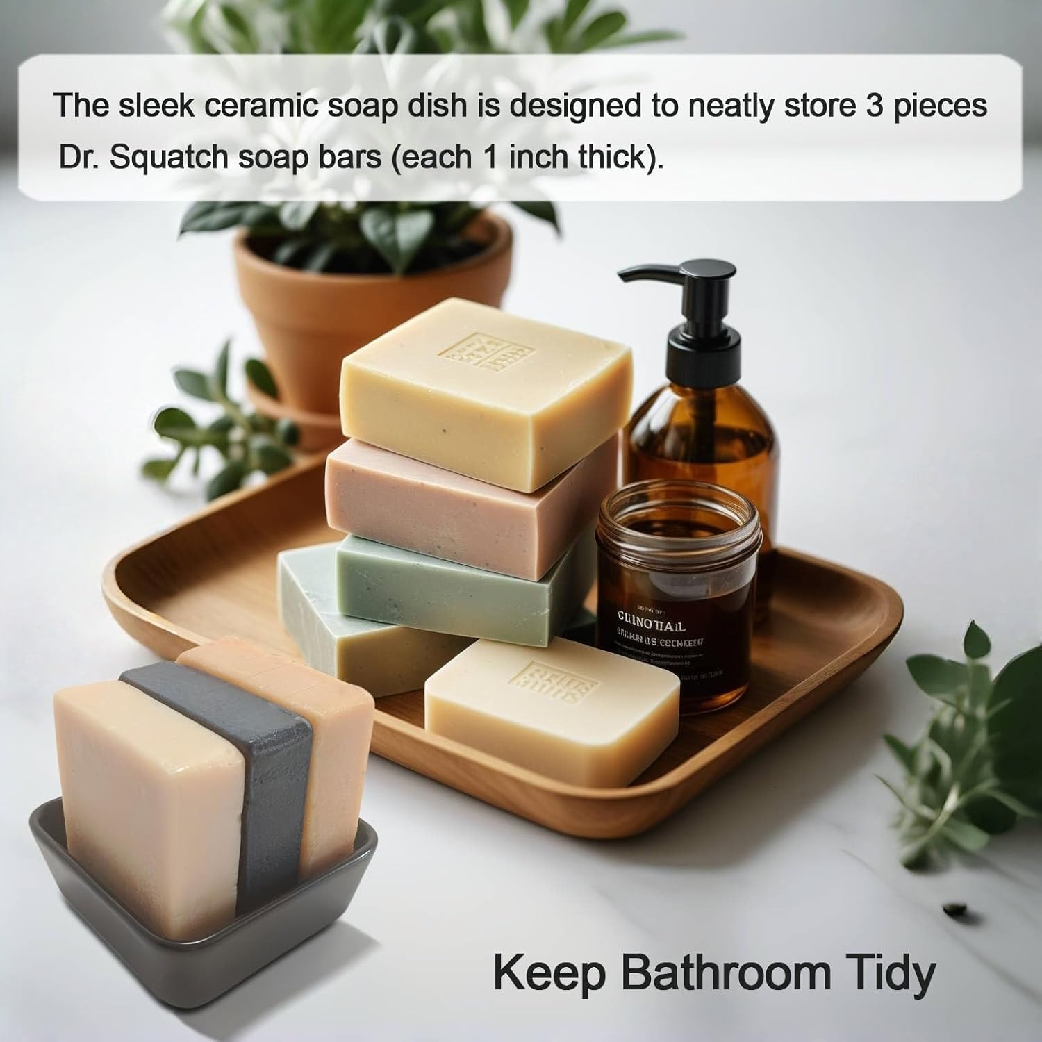 Vonpri Ceramic Soap Dish Square Drainage Holder for Bathroom and Kitchen