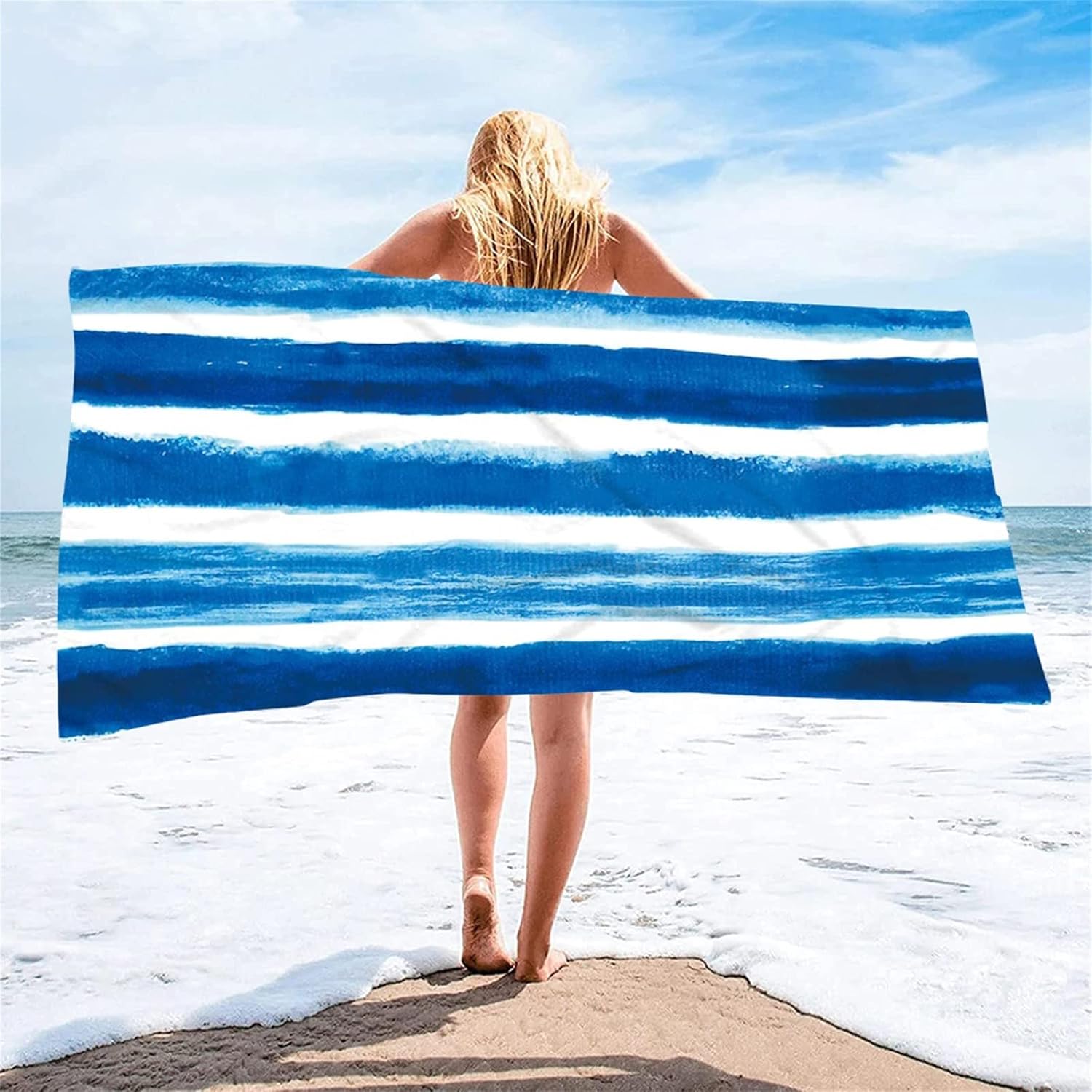 Lovskoo Blue Sea Sandproof Beach Towel 58x27 inch