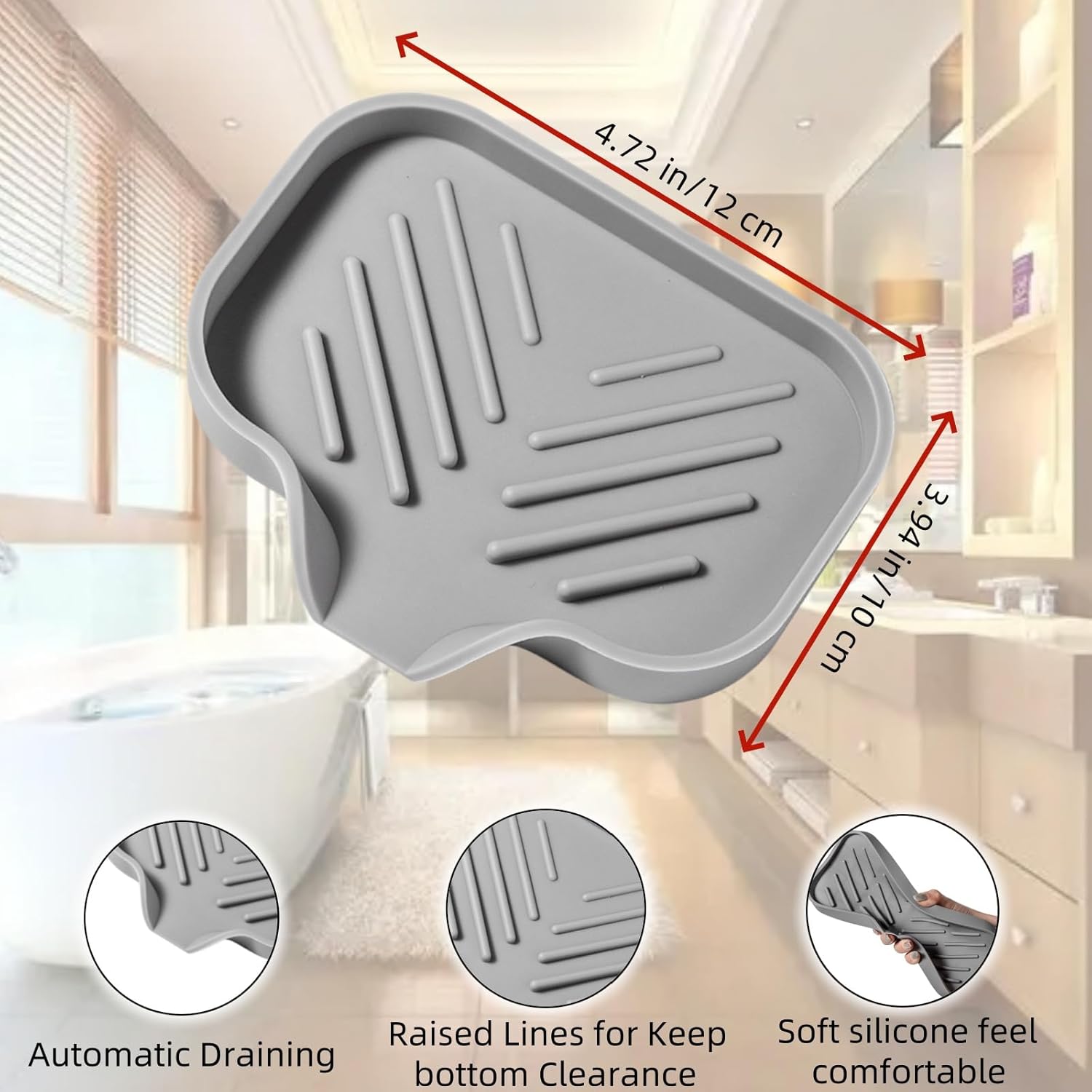 MERAIJIN Silicone Soap Dish with Drain Spout - Gray 47x39