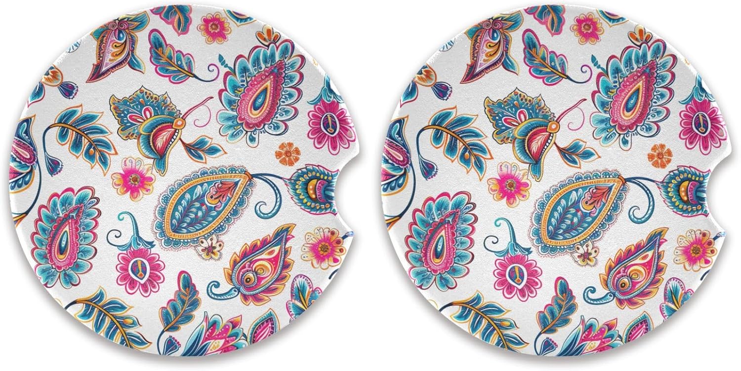 Takiito Paisley Flower Car Coasters 2 Pack 1
