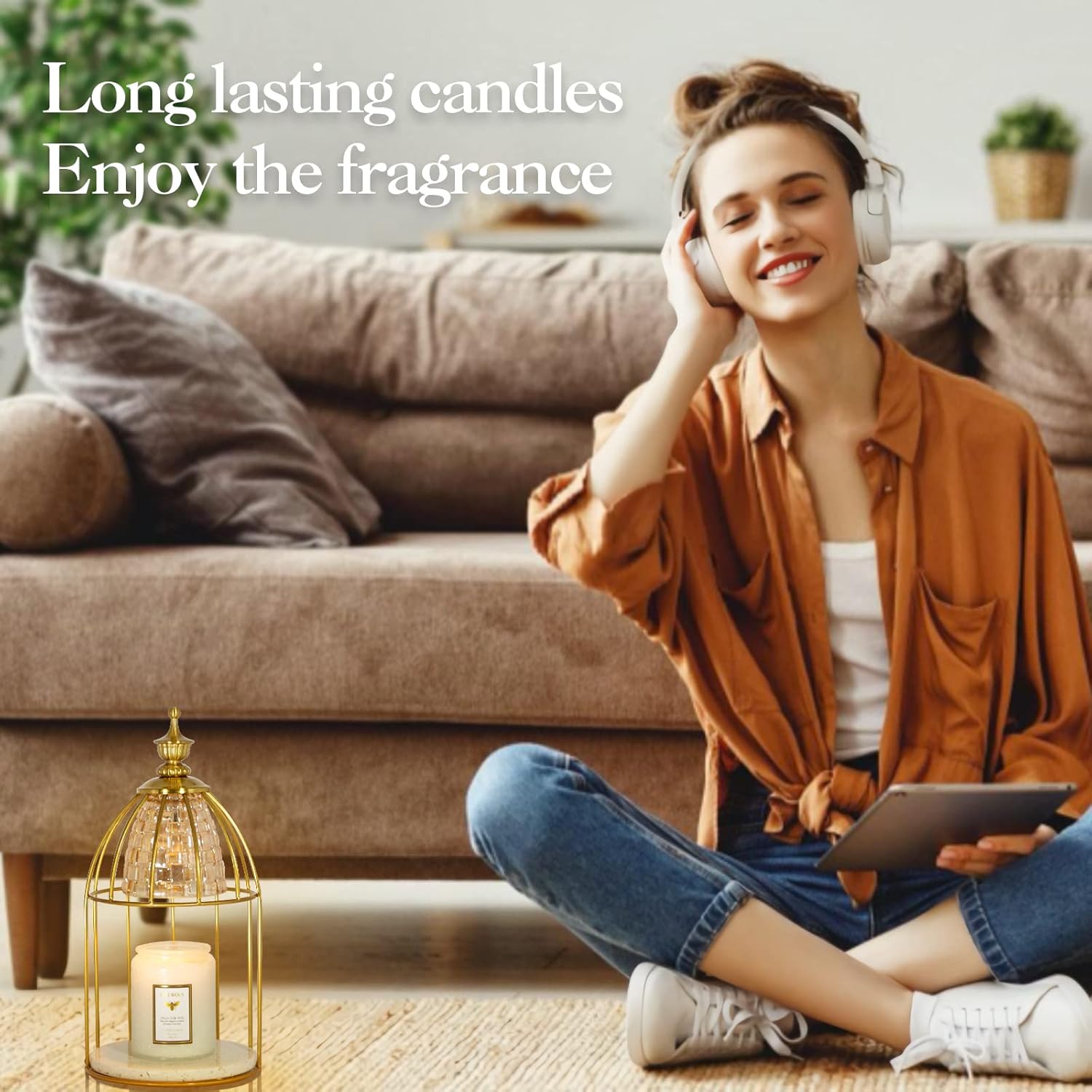 Swokazoe Candle Lamp Gold Frame Night Light with Aromatherapy