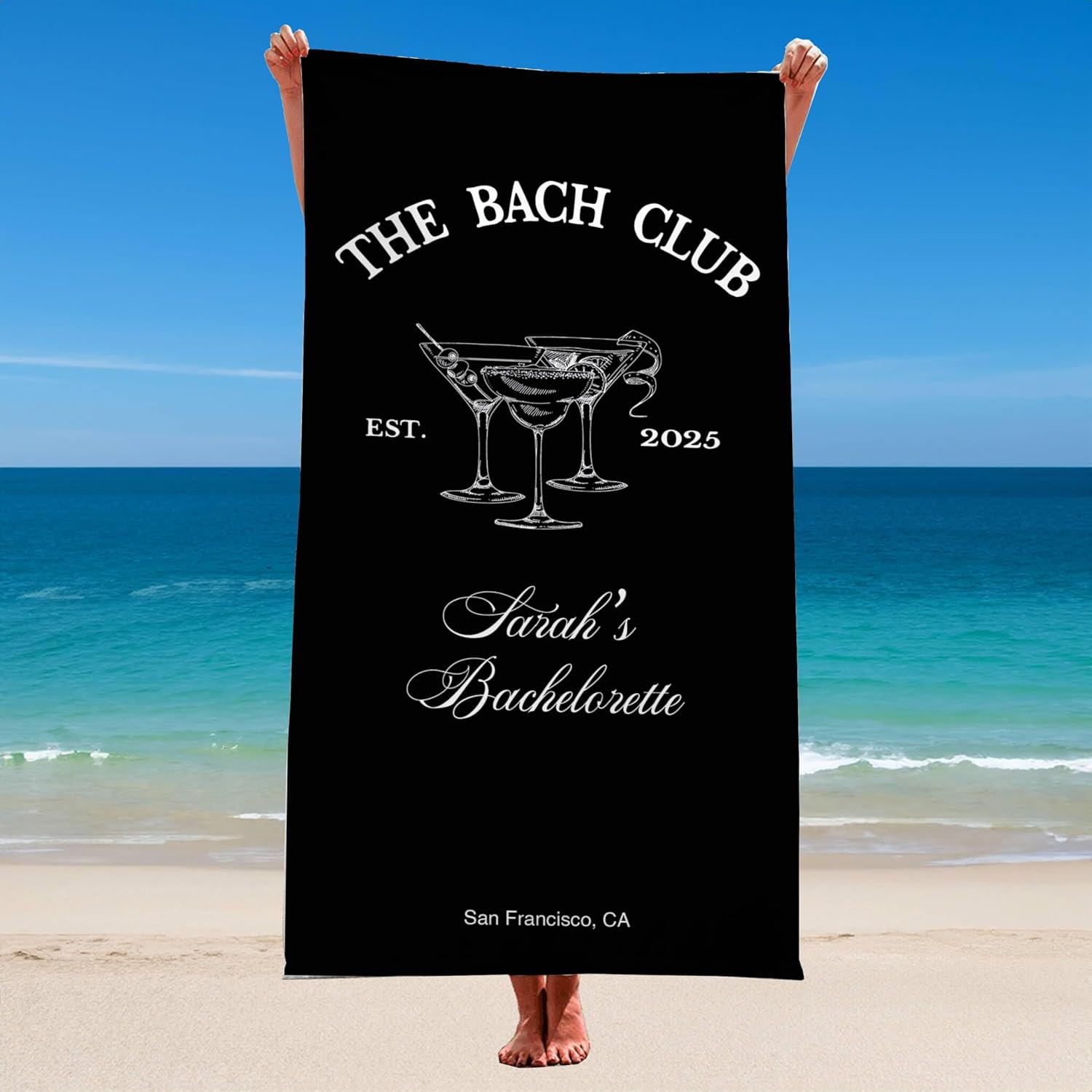 Personalized Bridesmaid Beach Towel with Name Location