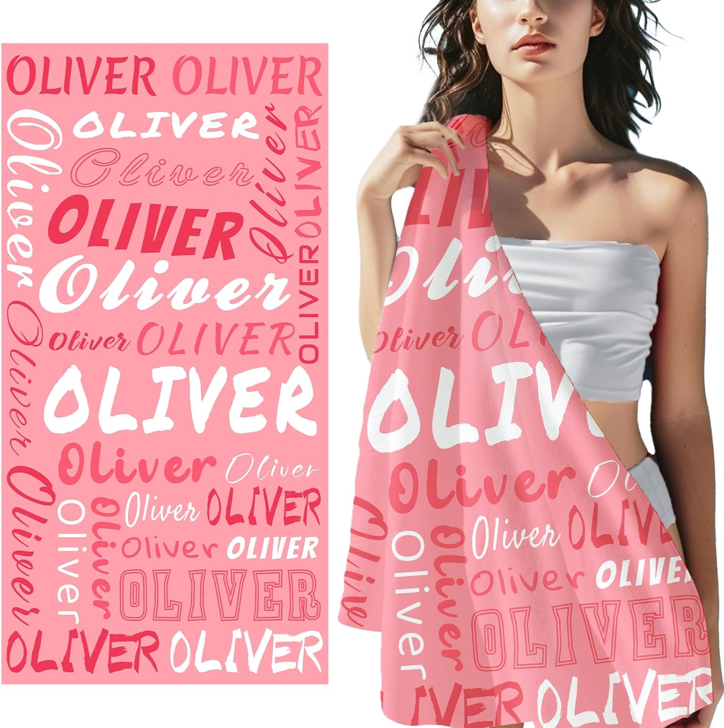 PUREFLY Personalized Beach Towel with Name - Pink