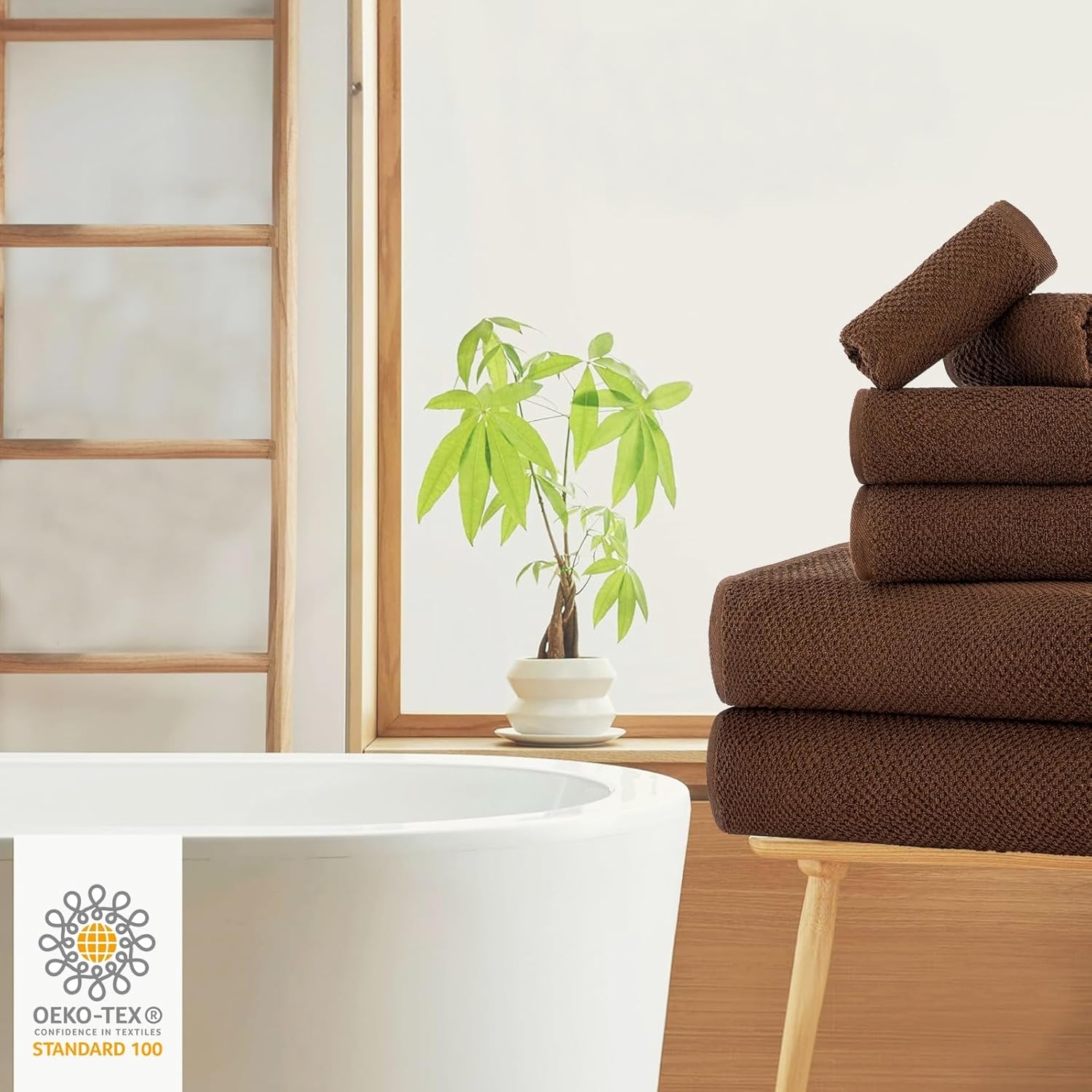 CASA COPENHAGEN Popcorn Textured 6-Piece Towel Set - Toffee Brown