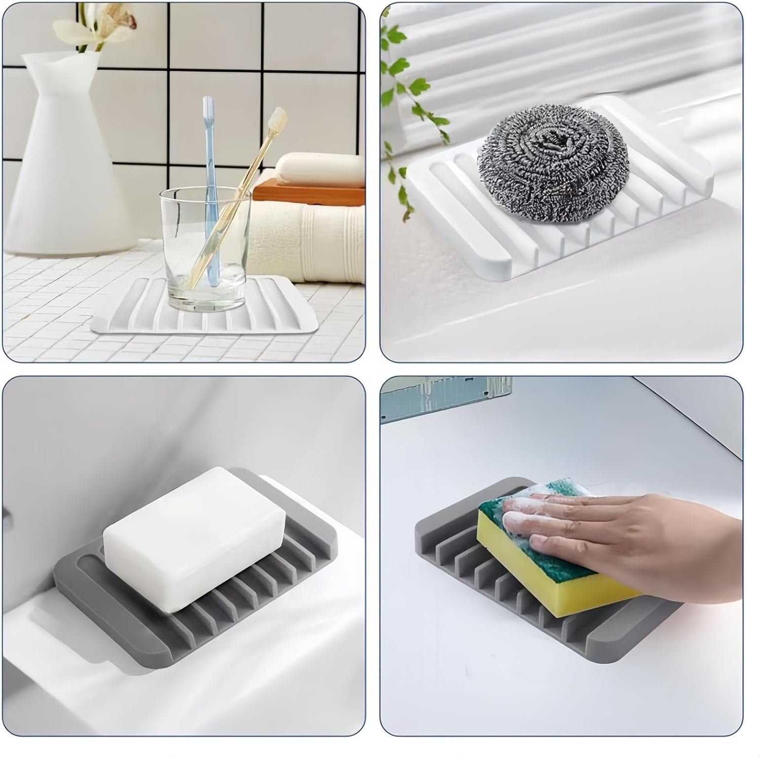 Self-Draining Silicone Soap Dish for Bathroom Gray and White