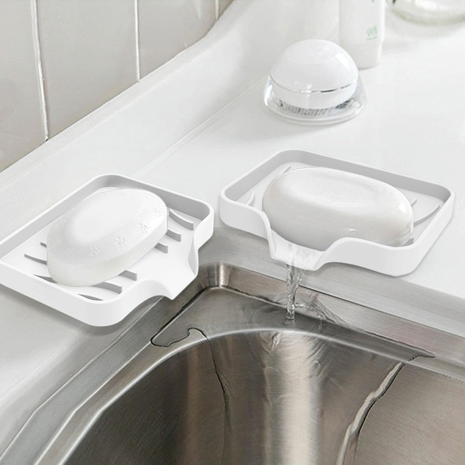 Silicone Soap Dish with Drain Spout 2pcs Black