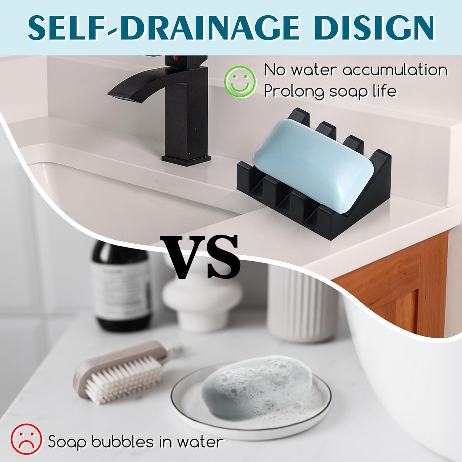AIXIAOYA Silicone Soap Dish with Drain and Double Suction Cups 1