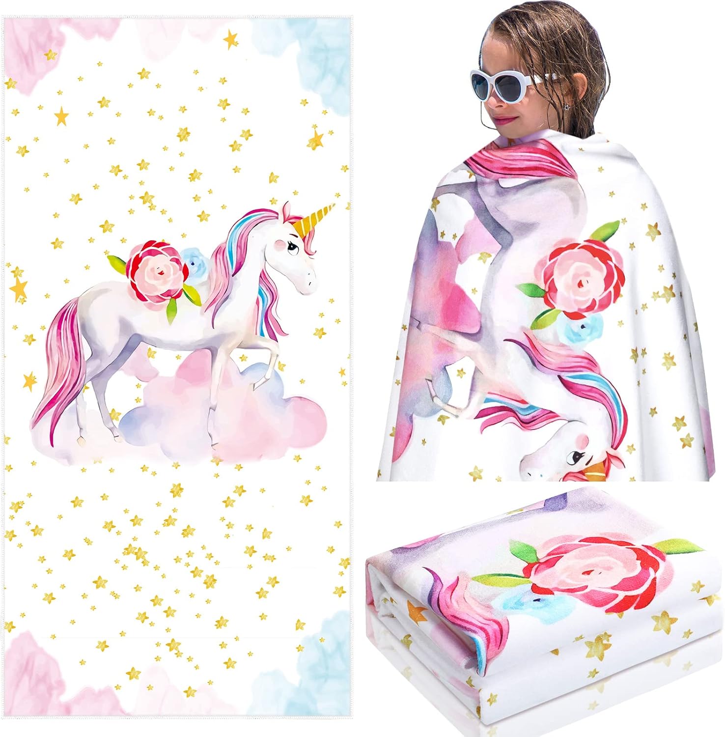 Boao Unicorn Microfiber Beach Towel Glitter Pink