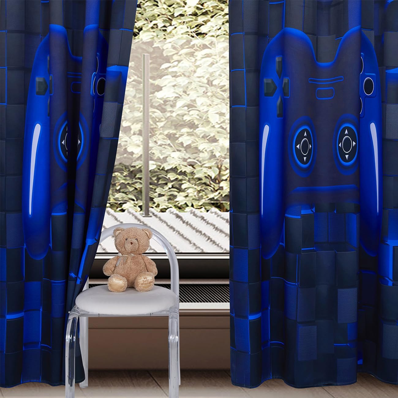 PERFEMET Gamer Kids Curtains 2 Panels Black Blue