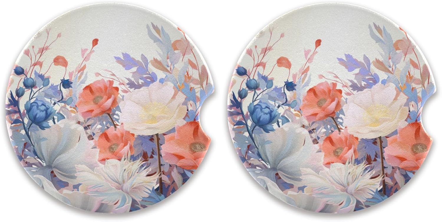 Takiito Floral Car Cup Holder Coasters 2 Pack