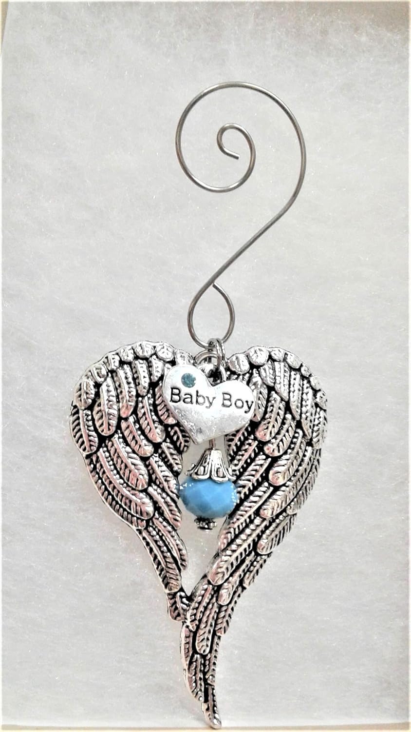 Baby Boy Infant Memorial Sympathy Angel Wings with Heart Charm Keepsake