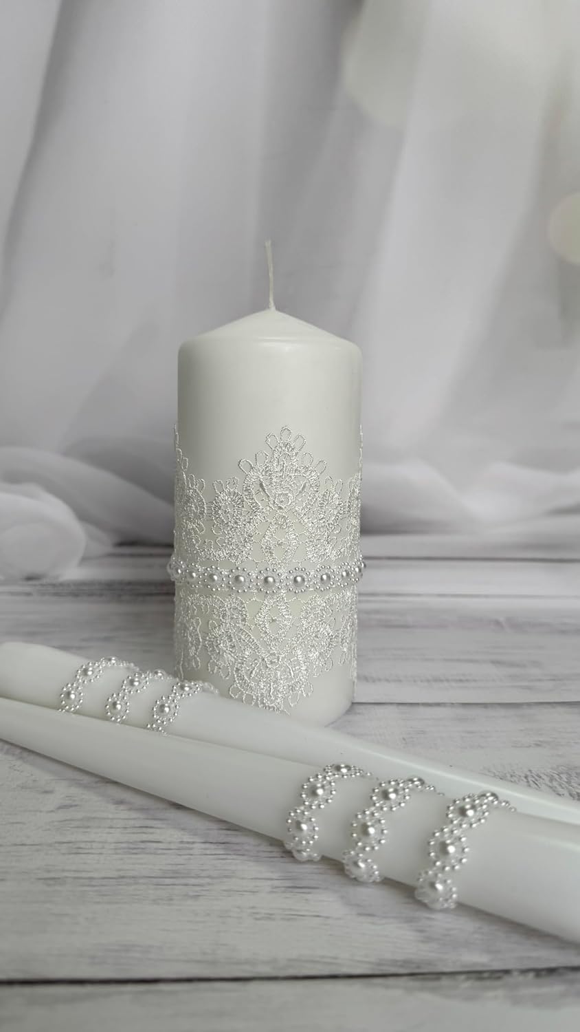Magik Life Unity Candle Set - 6 Pillar 2 Taper Candles - White