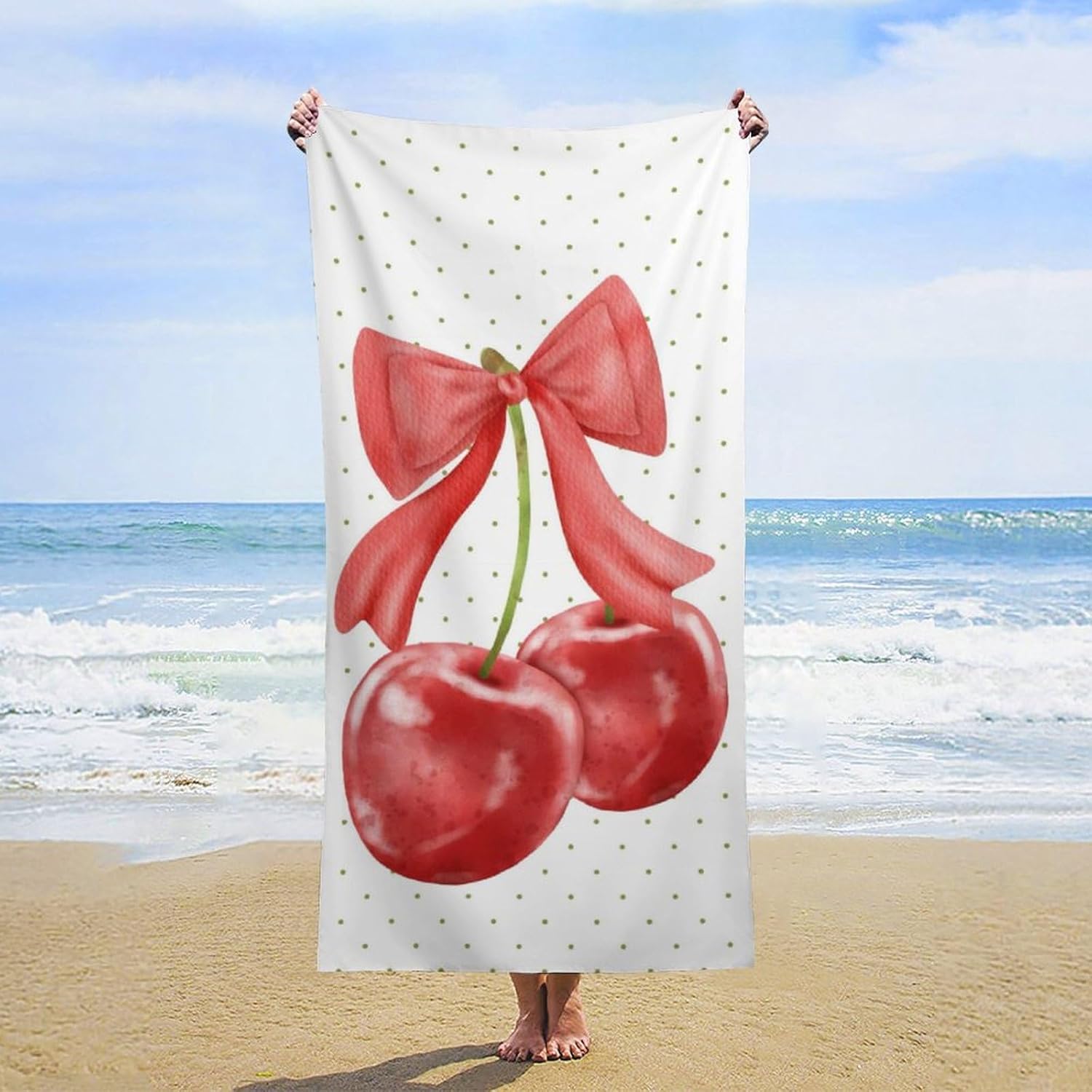 Cherry Ribbon Fluffy Beach Towel 32x64 Inch 1