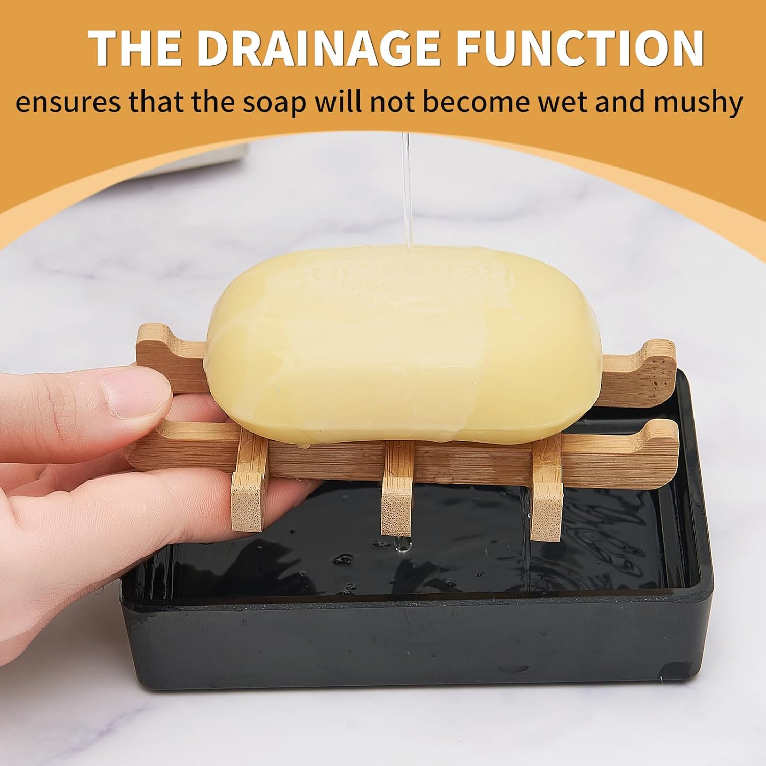 Bamboo Soap Dish with Anti-Slip Pads and Four Compartments