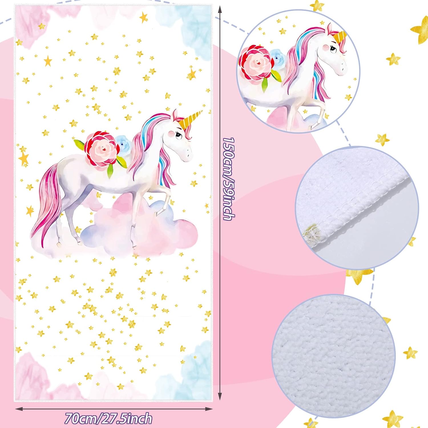 Boao Unicorn Microfiber Beach Towel Glitter Pink