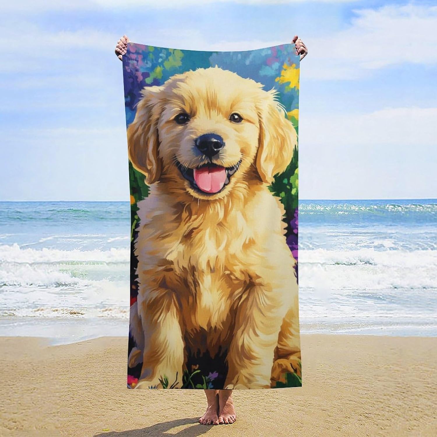 Cute Puppy Fluffy Oversized Beach Towel 32x64 Inches