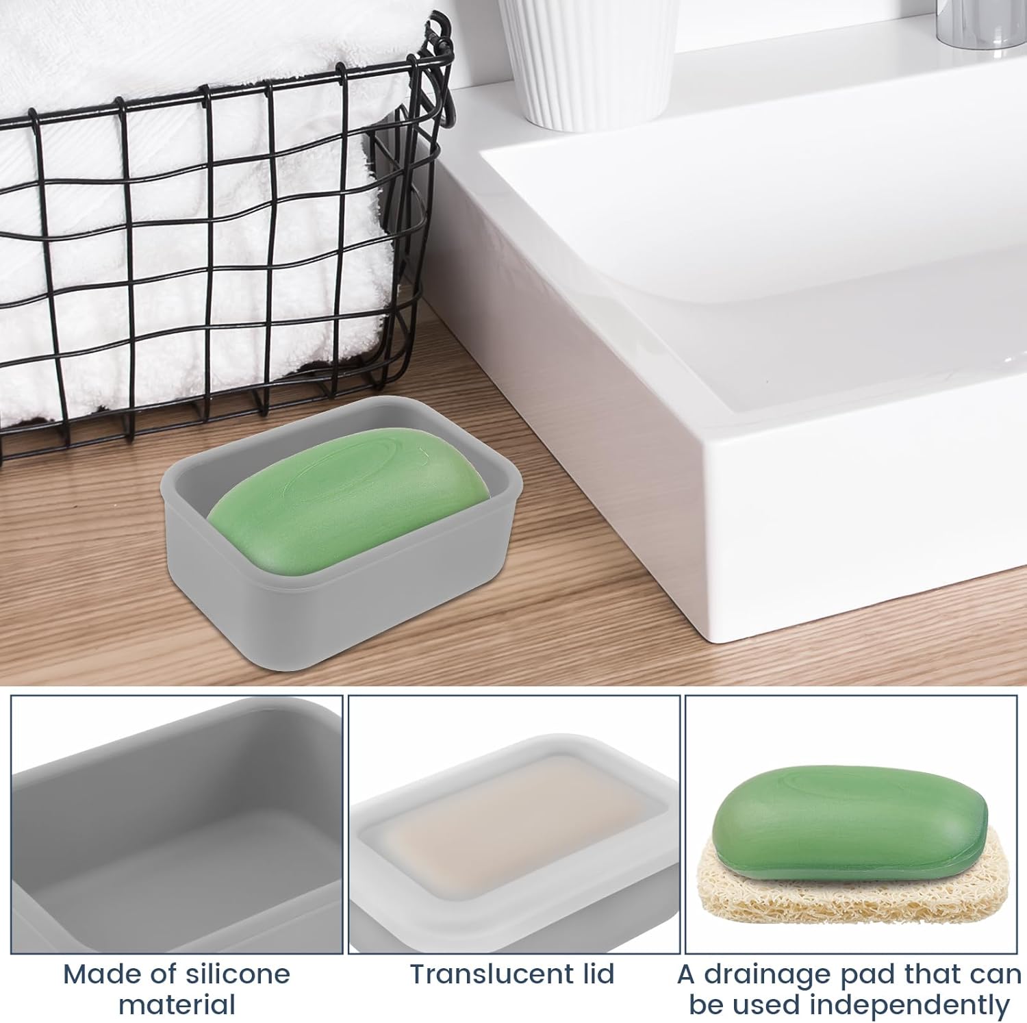 Travel Soap Container with Leakproof Silicone Lid and Drainage Pad