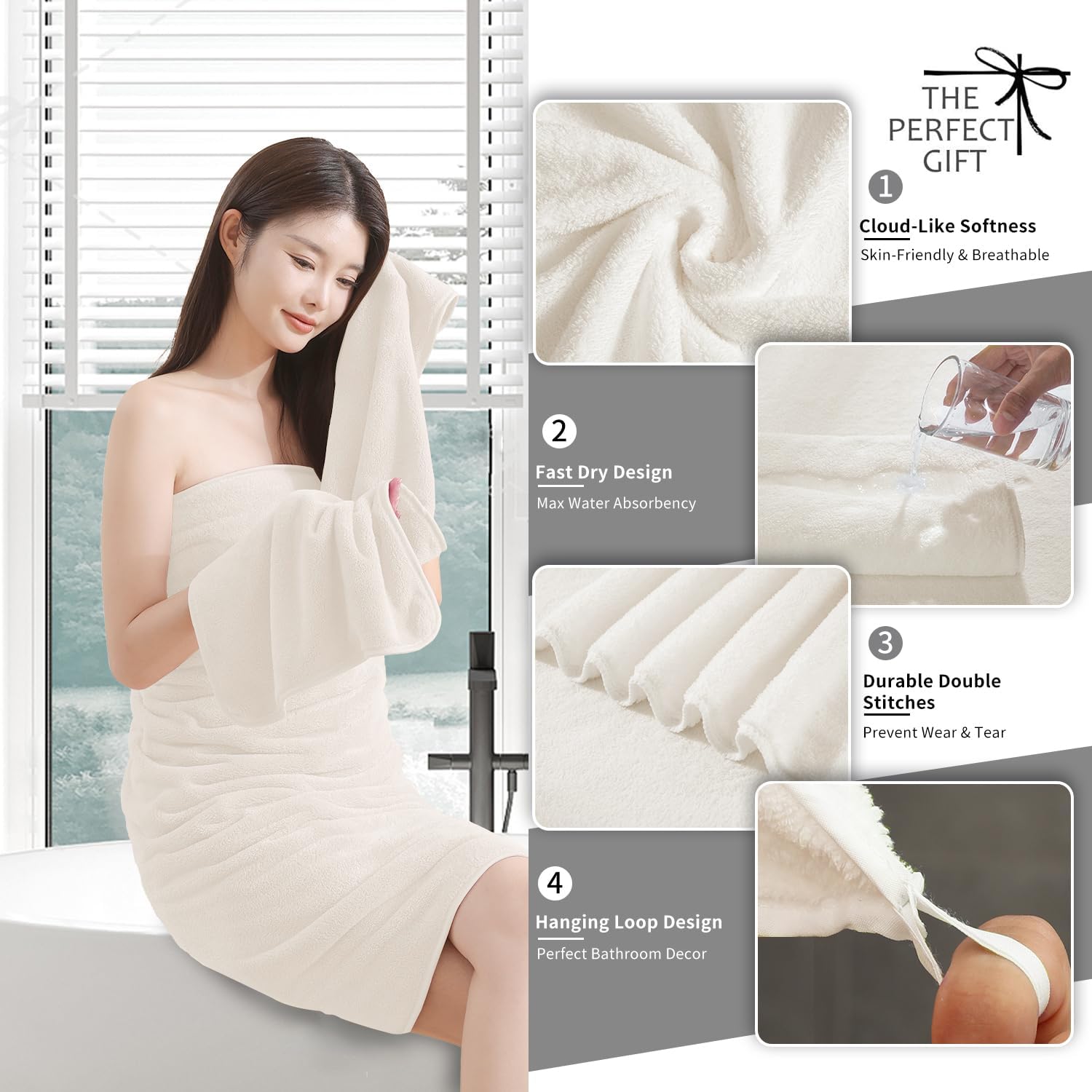 MAGGEA Extra Large Bath Sheet 4 Pack - 35x70 Inch
